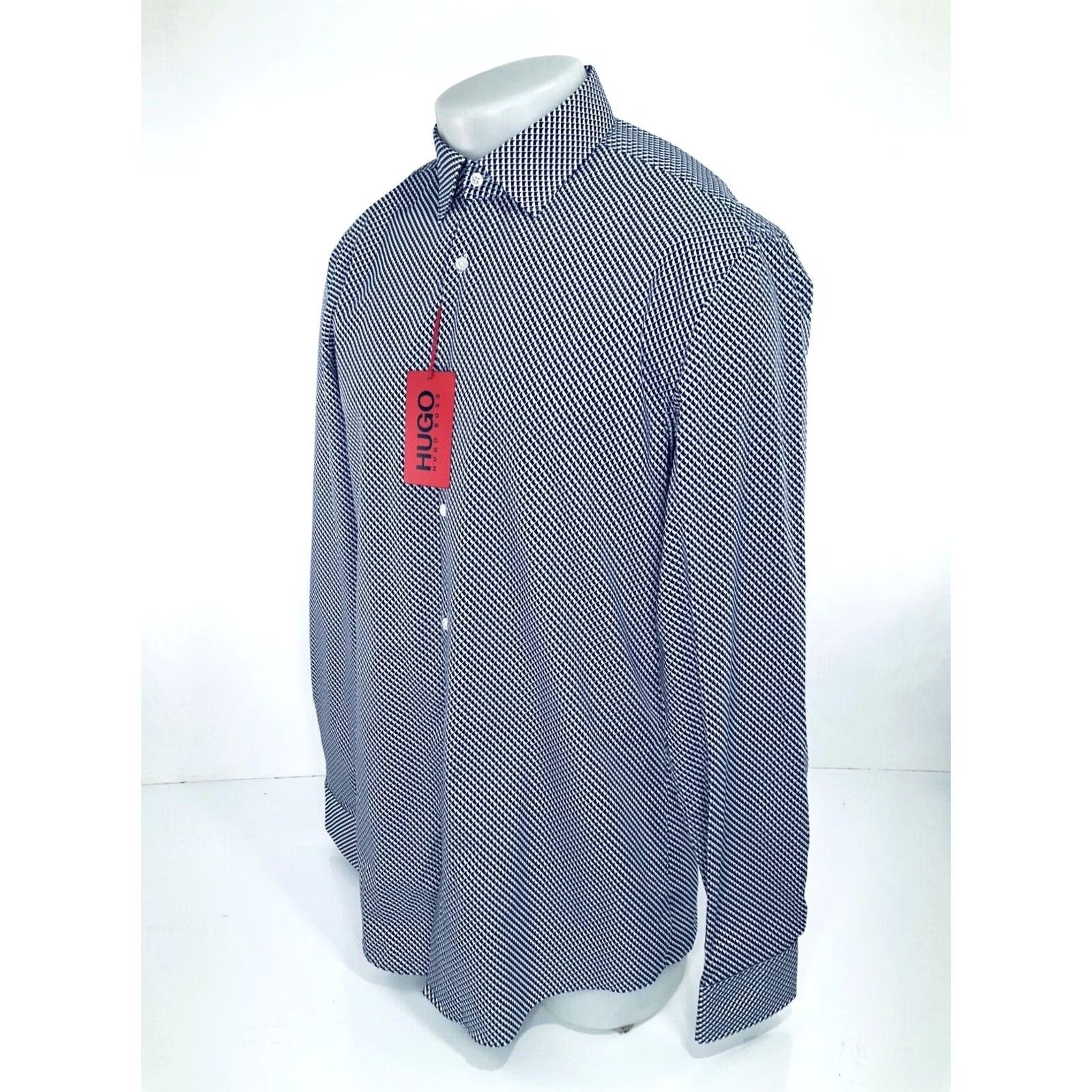 BUGATCHI Bugatchi Uomo Geometric Mens Shirt White Blue Dark Purple 41 / 16 Long Sleeve Size US L / EU 52-54 / 3 - 3 Thumbnail