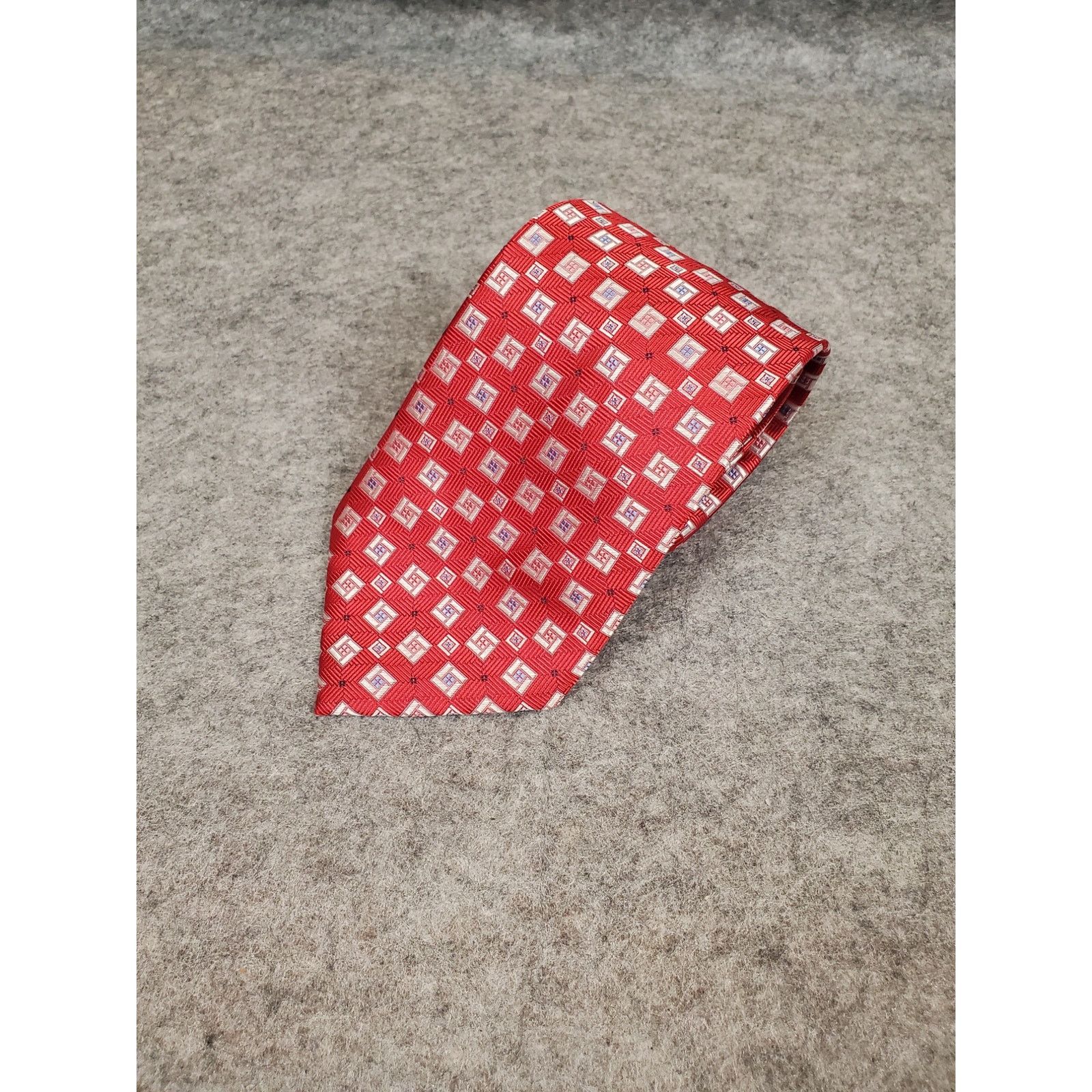 Other Piattelli Men's Silk Necktie Red Geometric Square Pattern Size ONE SIZE - 1 Thumbnail