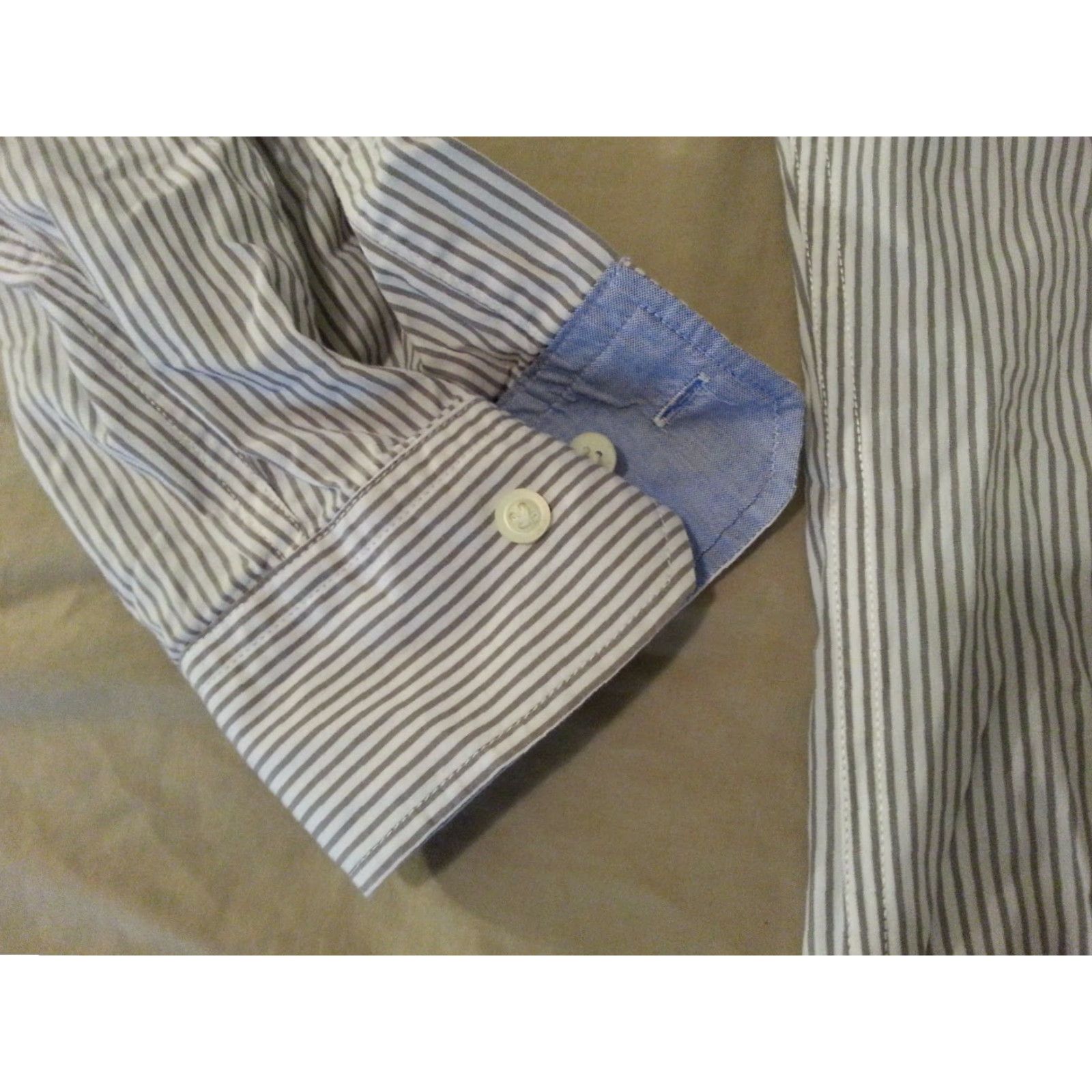 Banana Republic Banana Republic Dress Shirt Mens L White Cotton Striped Button Long Sleeve Size 42R - 3 Thumbnail