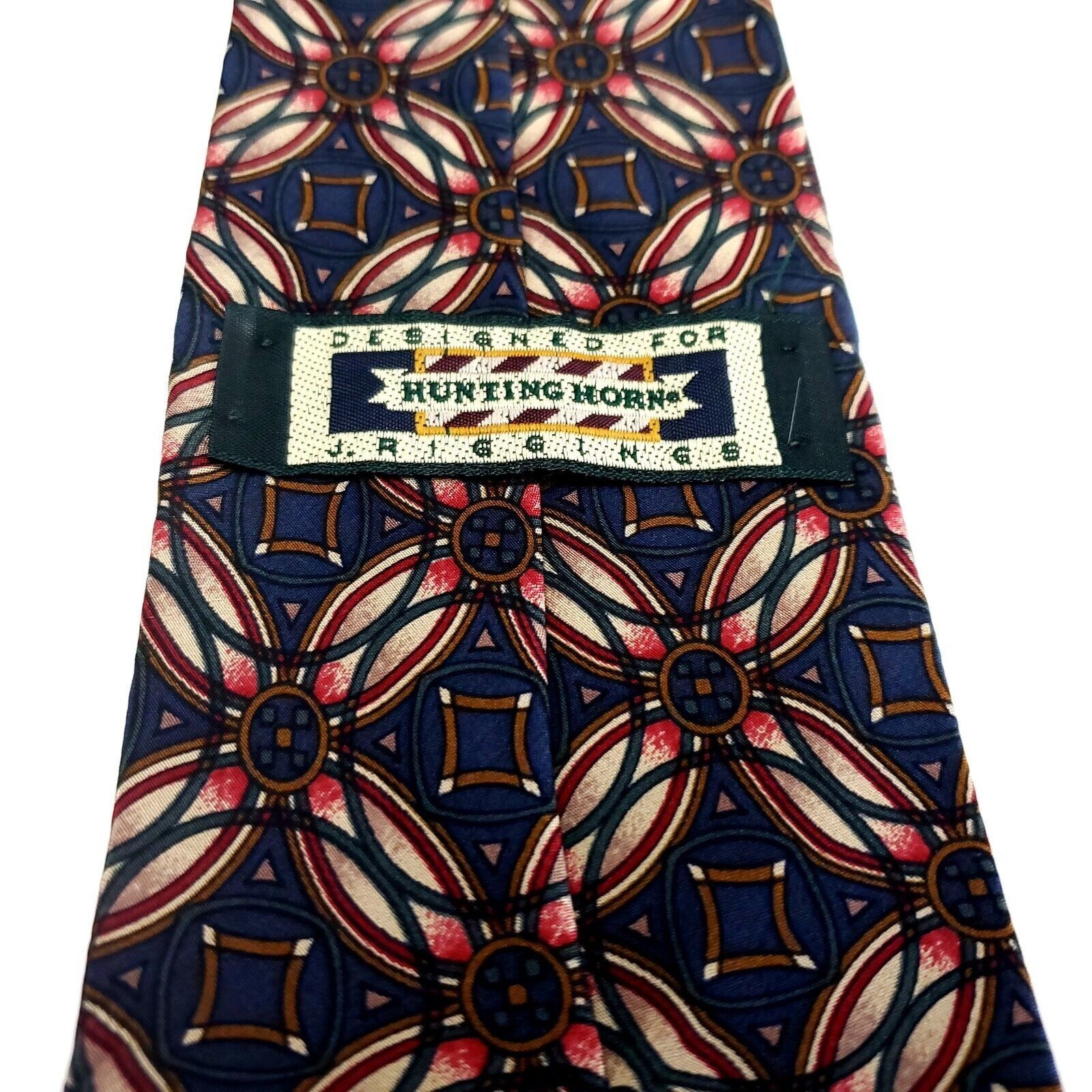 Designer Hunting Horn Blue Red Silk Tie Woven Short Geometric Size ONE SIZE - 4 Thumbnail