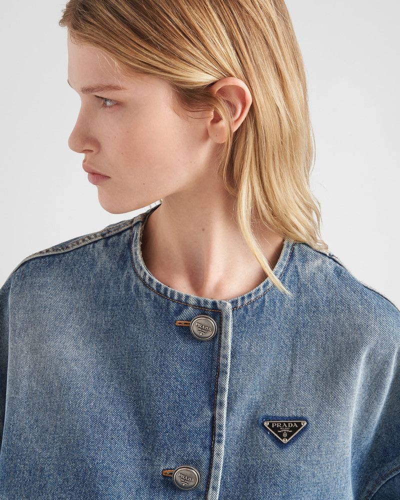 Prada o1B3y1r0426 Denim Blouson Jacket in Blue Size L / US 10 / IT 46 - 4 Thumbnail