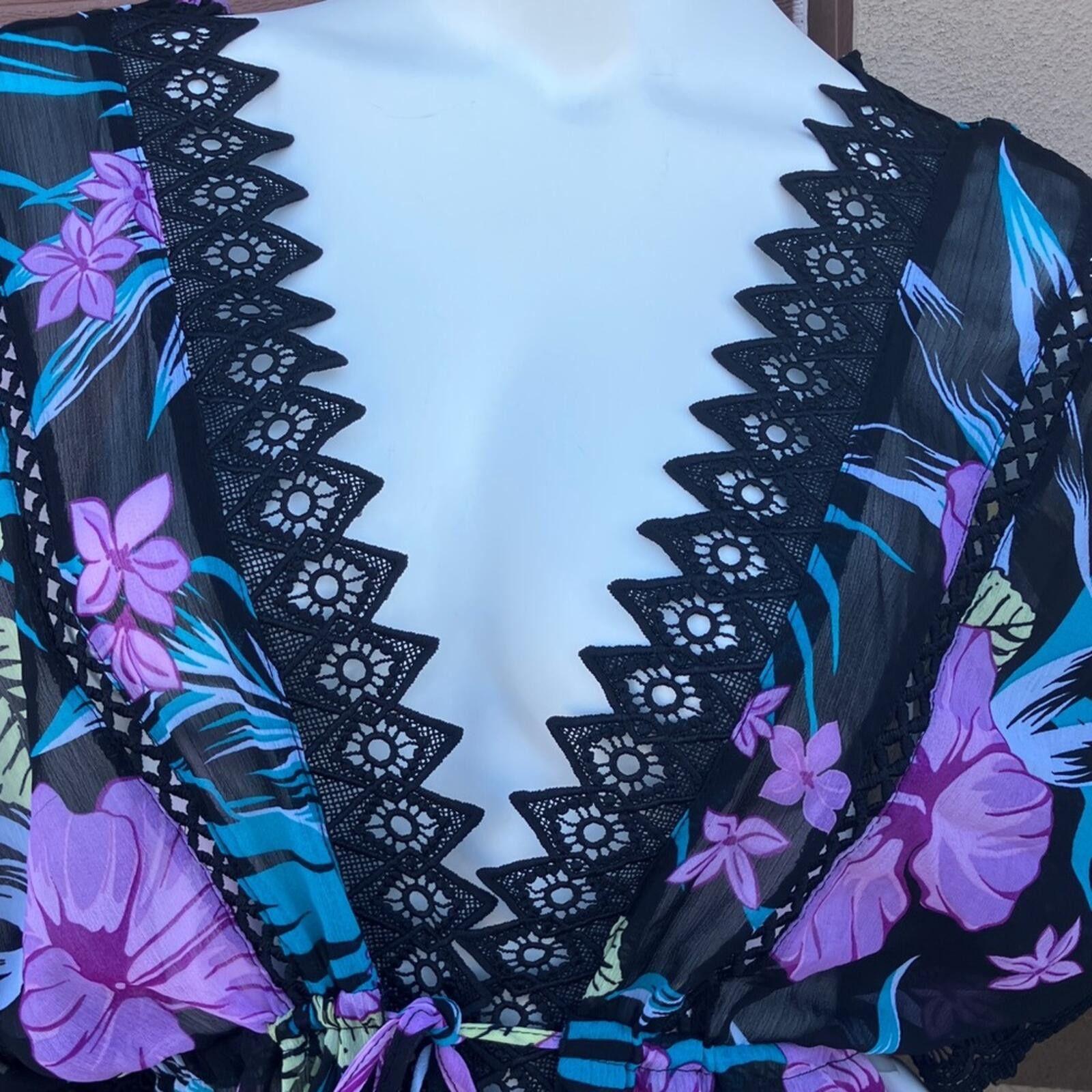 Other NWT Dahlia Floral Lace Trim Kimono Cover-Up XS Size 26" / US 2 / IT 38 - 4 Thumbnail