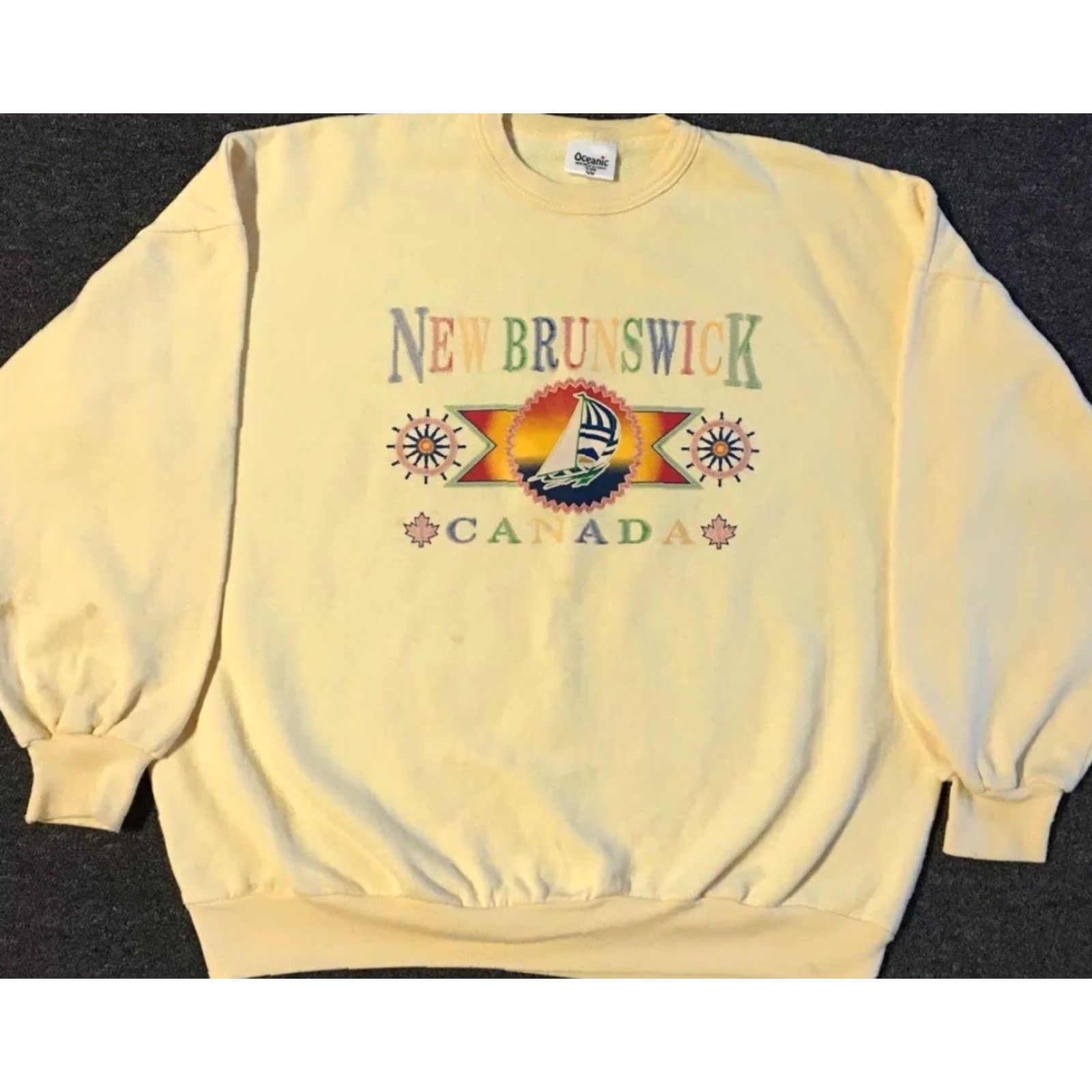 Vintage Vtg 90s New Brunswick Canada Faded Spellout Sweatshirt M Boxy College Track Beach Grunge Hoodie Men Yellow 80s USA College 90s Vintage Size US M / EU 48-50 / 2 - 2 Thumbnail