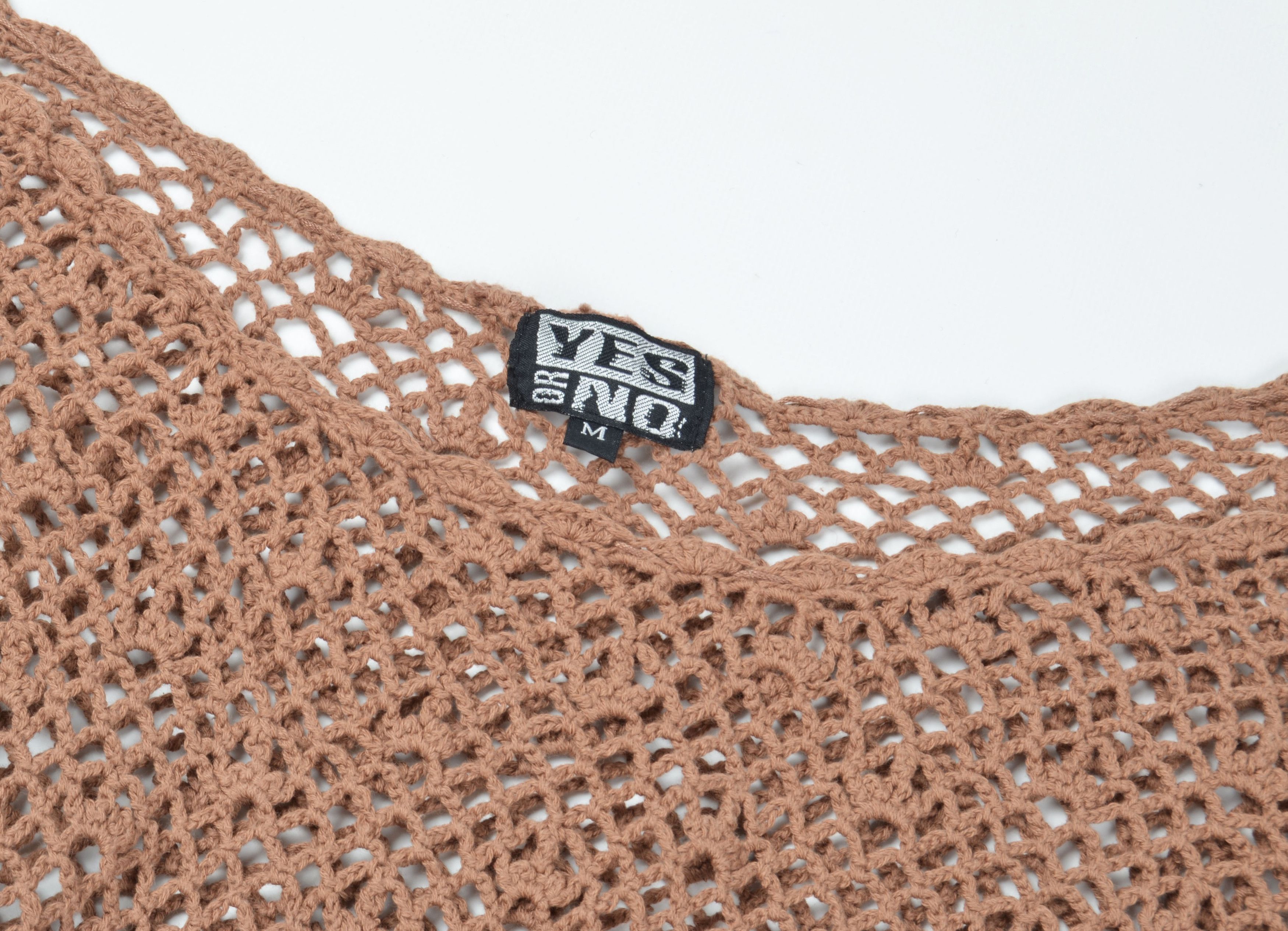 Designer Yes or No Crochet Knit Boat Neck Cottage Long Sleeve Tan Top Size M / US 6-8 / IT 42-44 - 8 Thumbnail