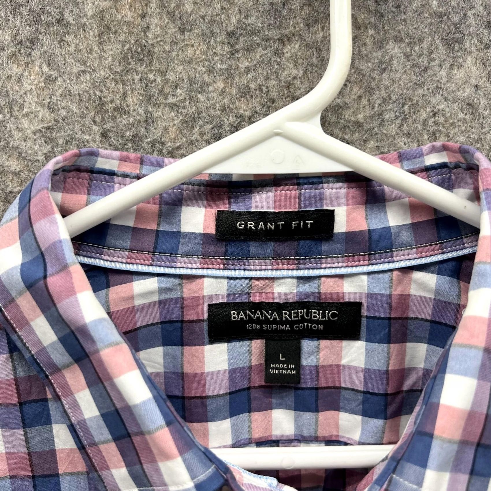 Banana Republic Banana Republic Shirt Men Large Plaid Pink Blue Button-Down Grant Fit Knit Cotton Casual Shirt Mens Regular Fit Classic Button-Up Size US L / EU 52-54 / 3 - 5 Thumbnail