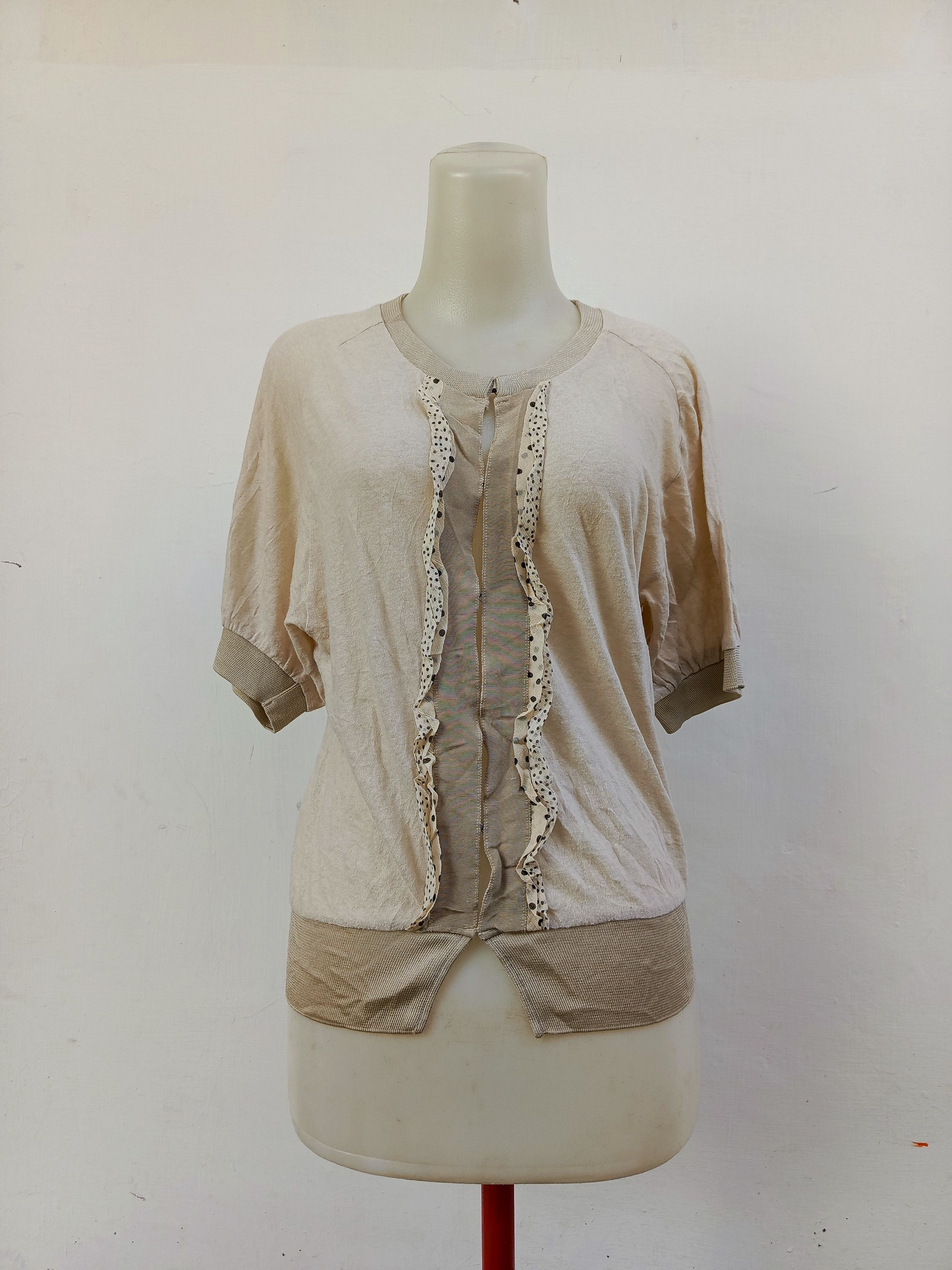 Pas de Calais Pas de Calais Beige Short Sleeve Cardigan Ruffle Detail Size M / US 6-8 / IT 42-44 - 1 Thumbnail