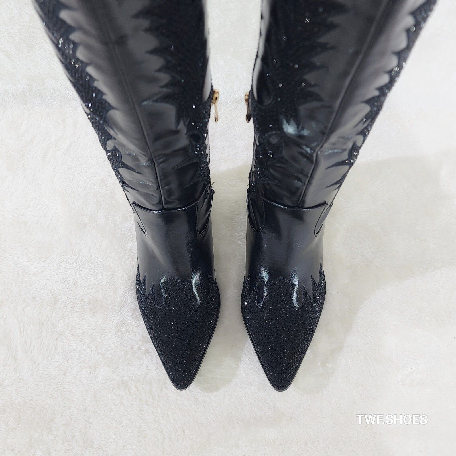 Other Rodeo Flash Black Matte Rhinestone Western Knee High Cowgirl Size US 9 / IT 39 - 2 Thumbnail