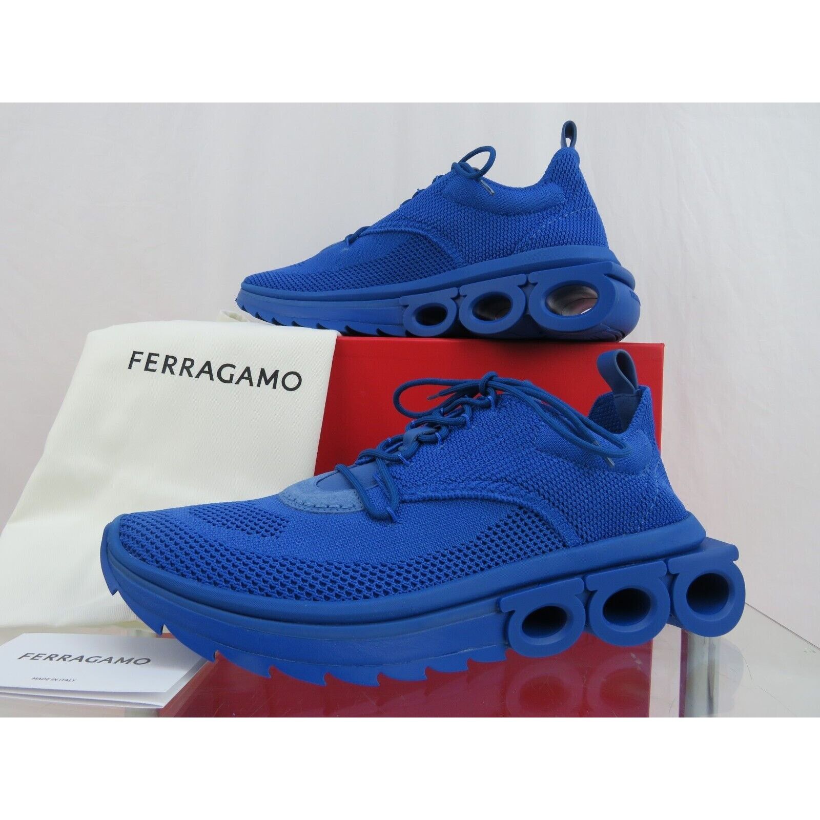 Salvatore Ferragamo FERRAGAMO BLUE NIMA MESH LACE LOGO LOW SNEAKERS 10.5 43.5 Size US 10.5 / EU 43-44 - 10 Thumbnail