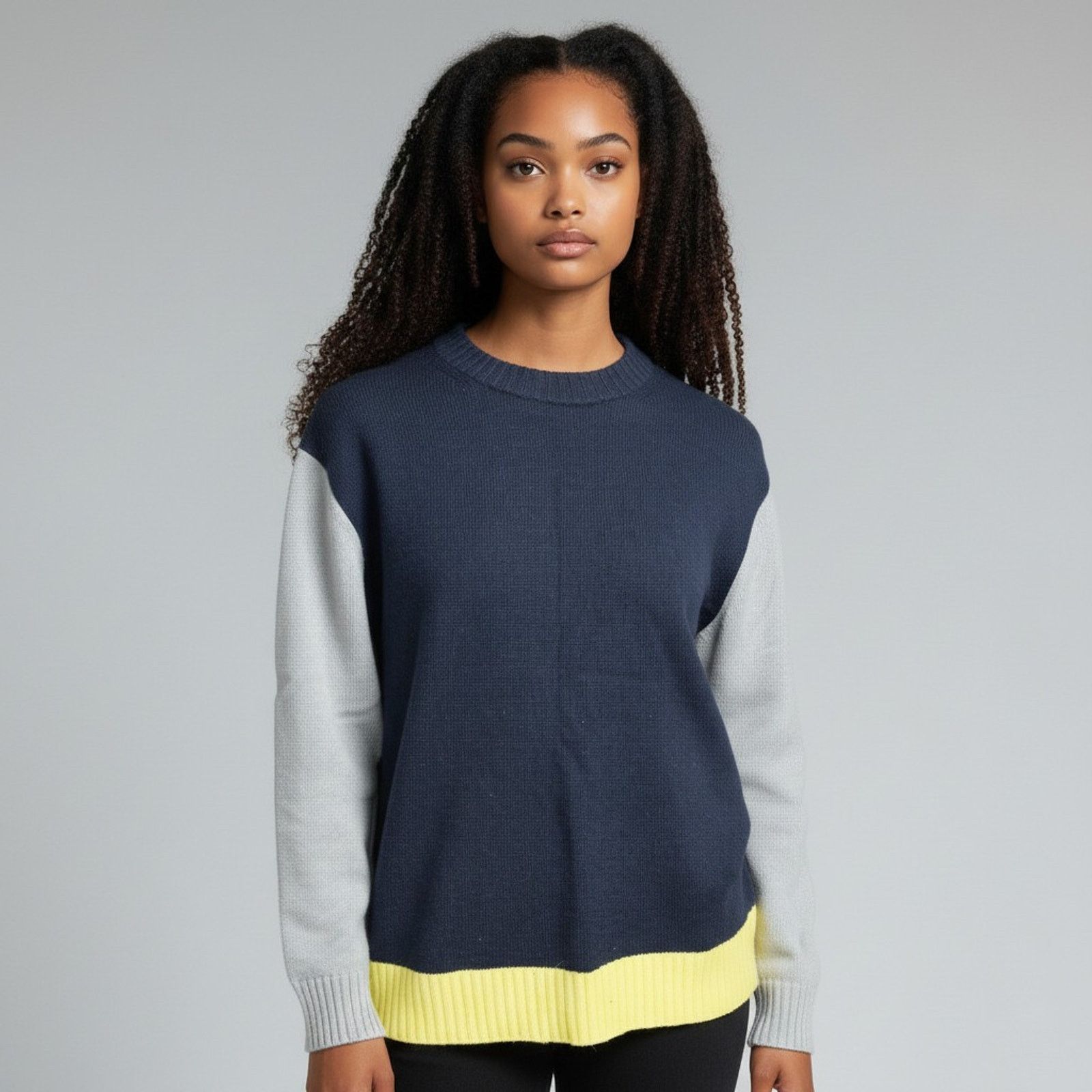Cos COS Blue/Grey/Yellow Contrast Panel Cashmere Jumper Size M Size M / US 6-8 / IT 42-44 - 1 Thumbnail