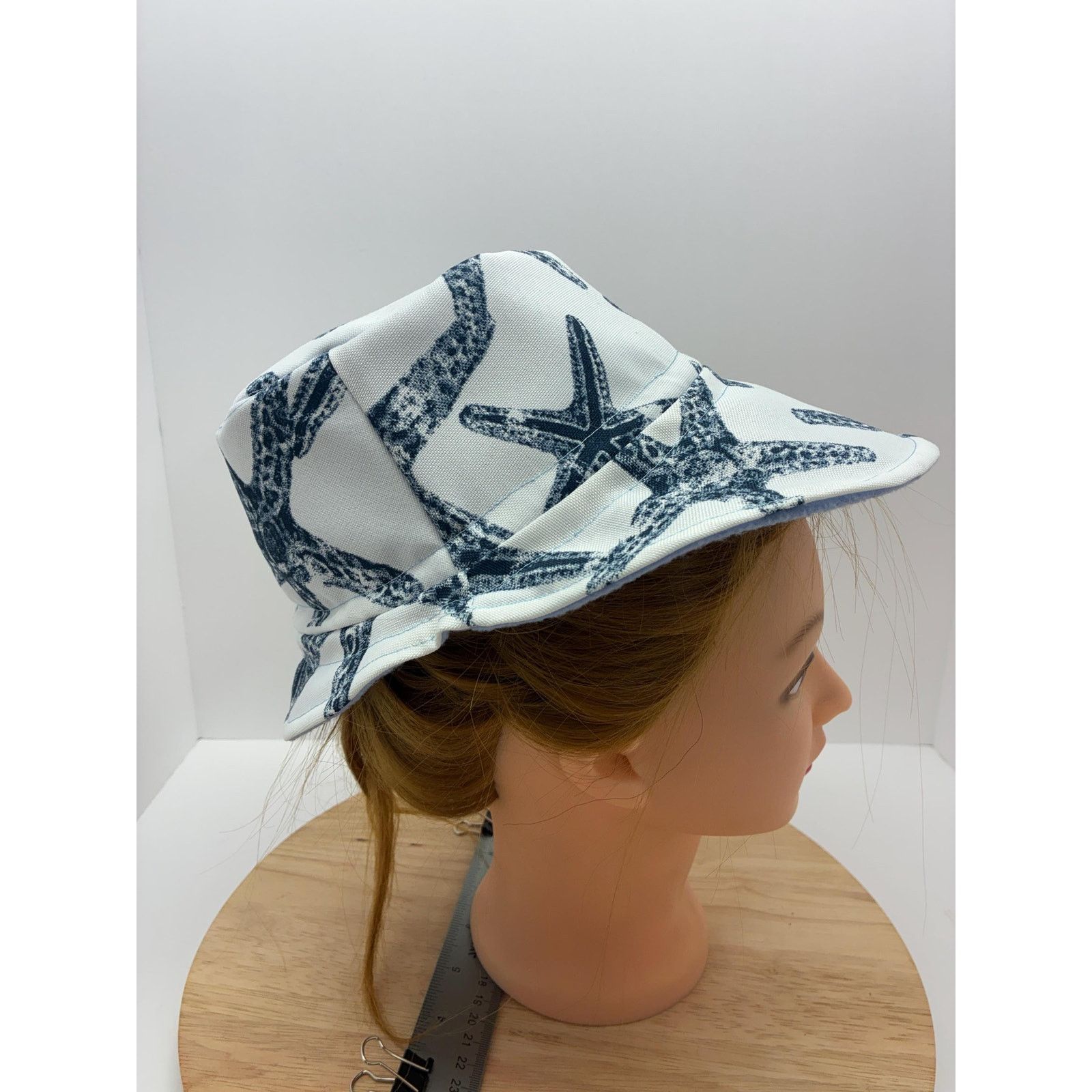 Other Upcycled Bucket Hat — Navy & White Starfish Print, Size ONE SIZE - 19 Thumbnail
