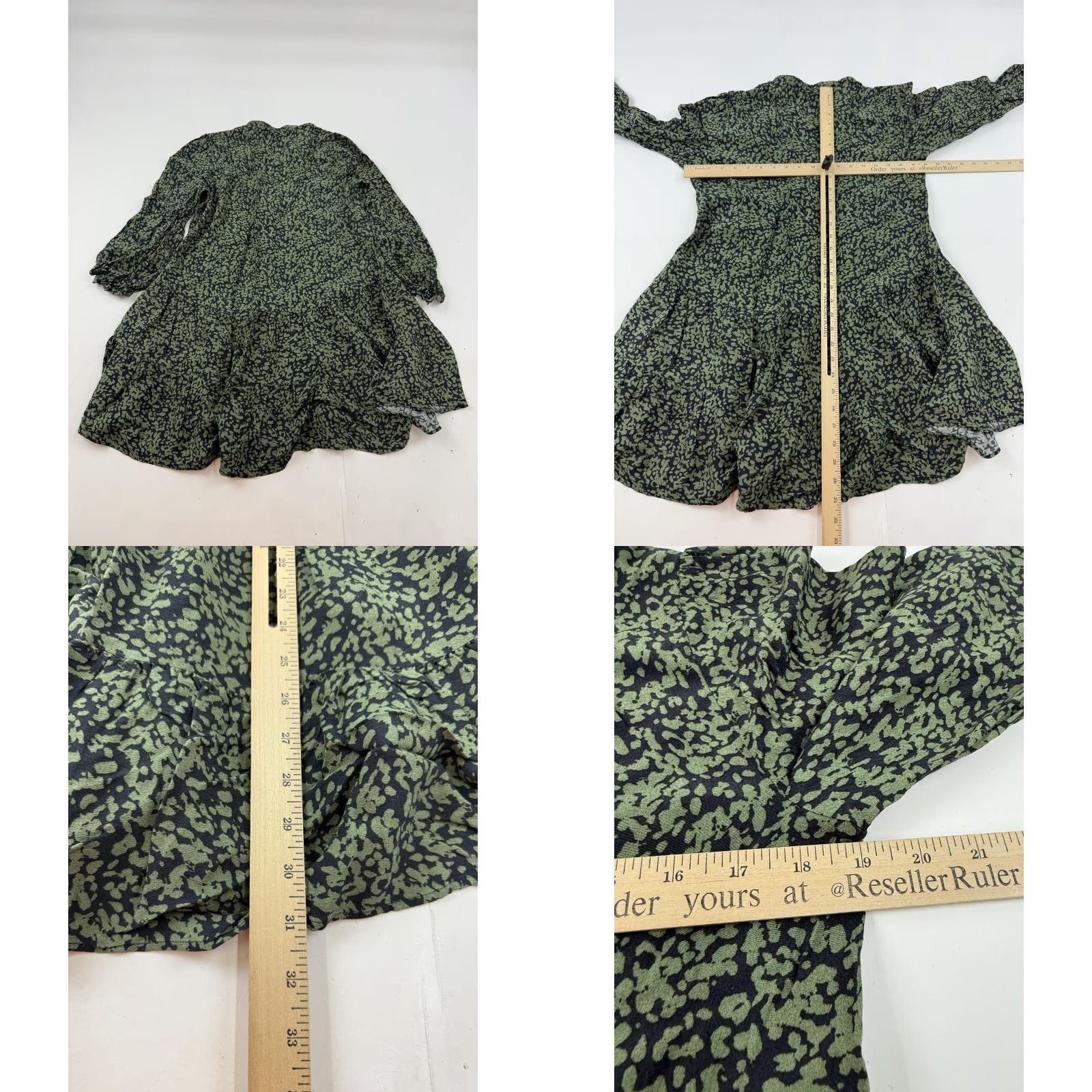 Zara Zara Dress Womens Small Green Animal Print Long Sleeve V-Neck Ruffle Swing Mini Size S / US 4 / IT 40 - 8 Thumbnail