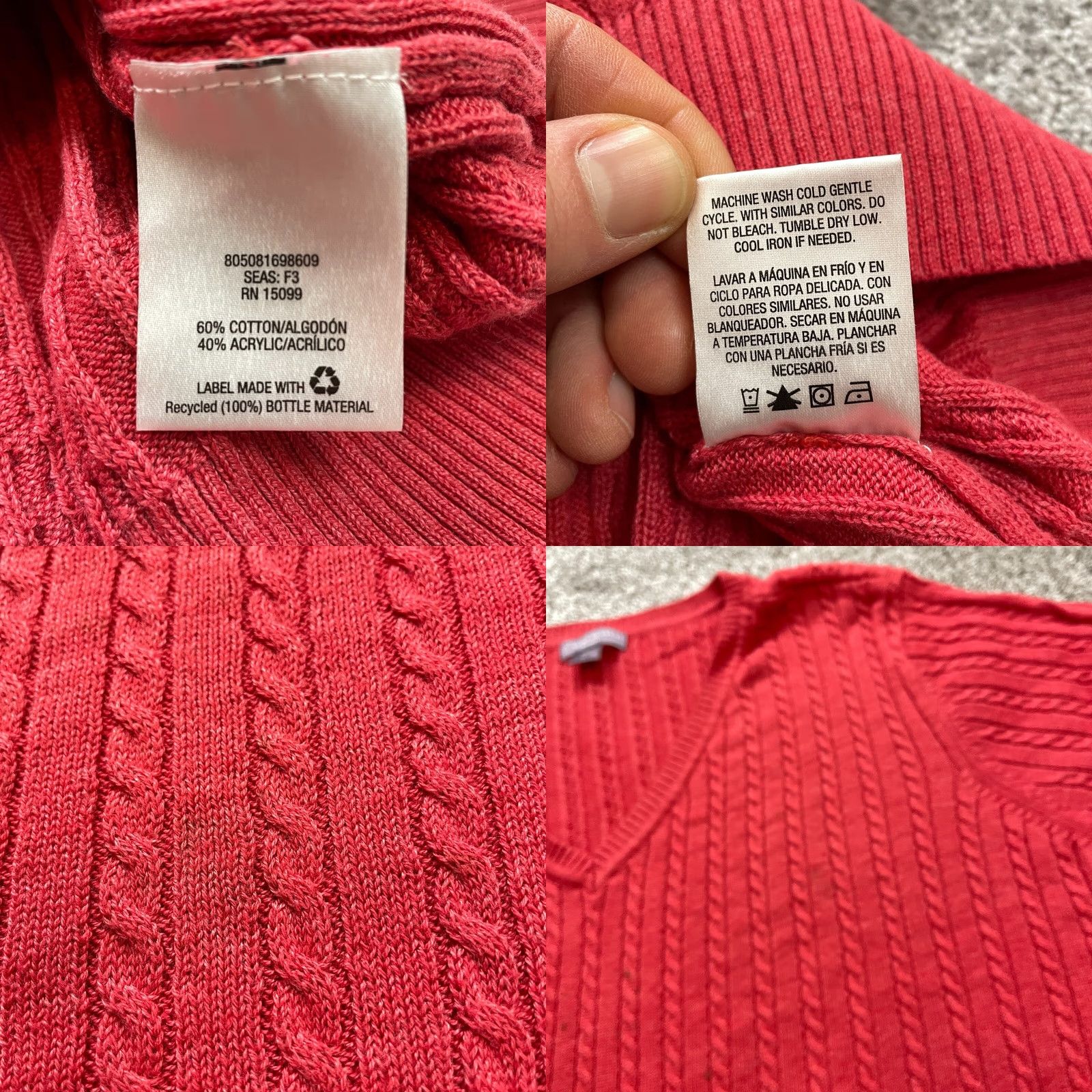 Vintage VINTAGE Laura Scott Sweater Womens Plus 3X Pink V Neck Pullover Cable Knit Sweatshirt Size XXL / US 16-18 / IT 52-54 - 8 Thumbnail