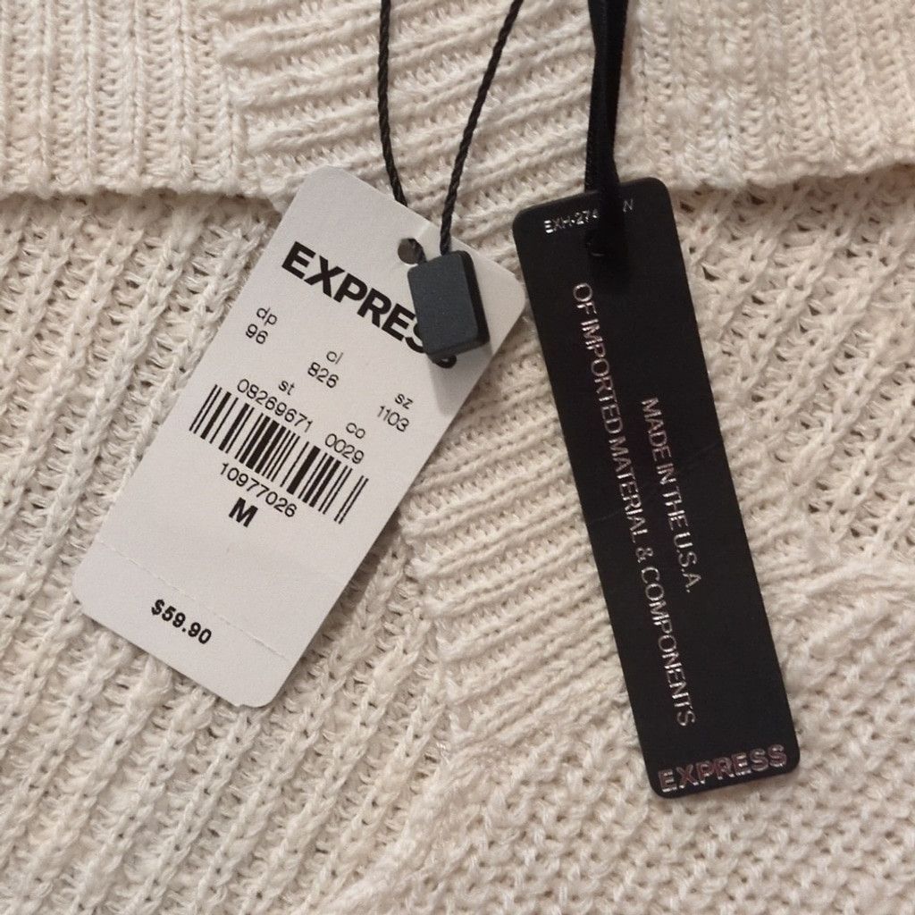 Express Express Ivory Long Sleeve Oversized Sweater Size Medium Size M / US 6-8 / IT 42-44 - 4 Thumbnail