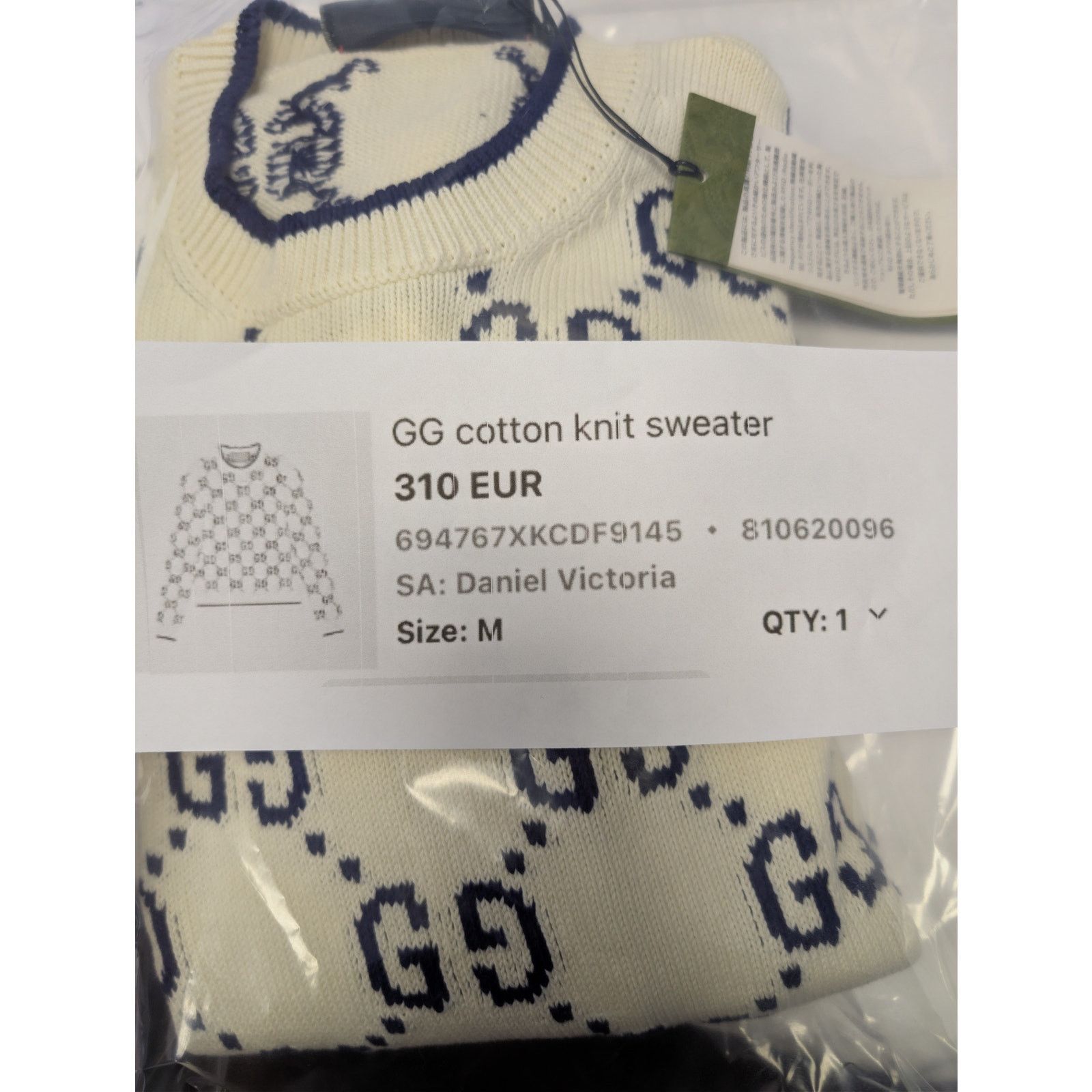 Gucci o1rshd1 GG Cotton Knit Sweater in Ivory / Navy Blue Size US M / EU 48-50 / 2 - 23 Thumbnail