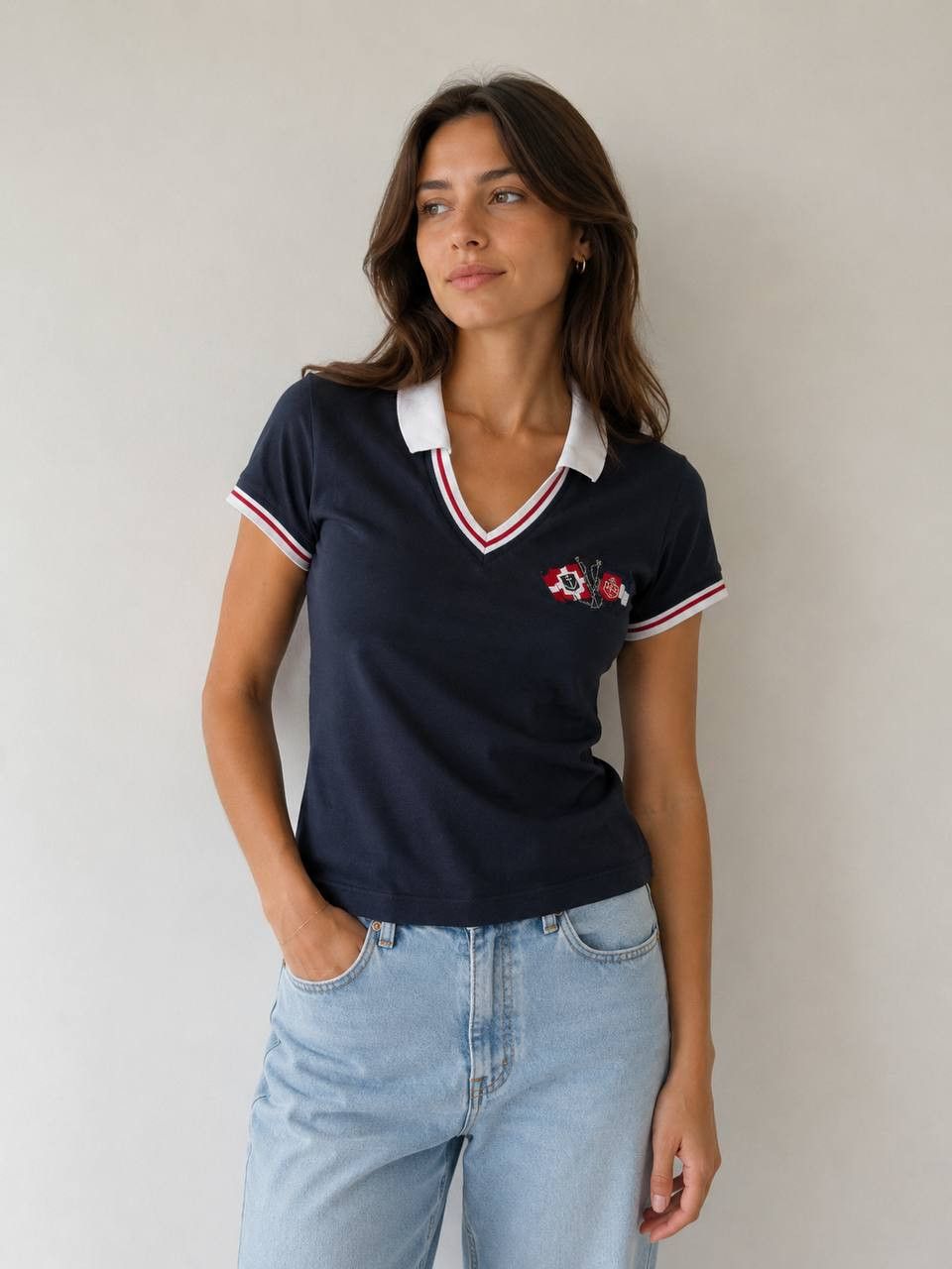 Dolce & Gabbana Dolce & Gabbana Navy V-Neck Polo Shirt Size M / US 6-8 / IT 42-44 - 1 Thumbnail