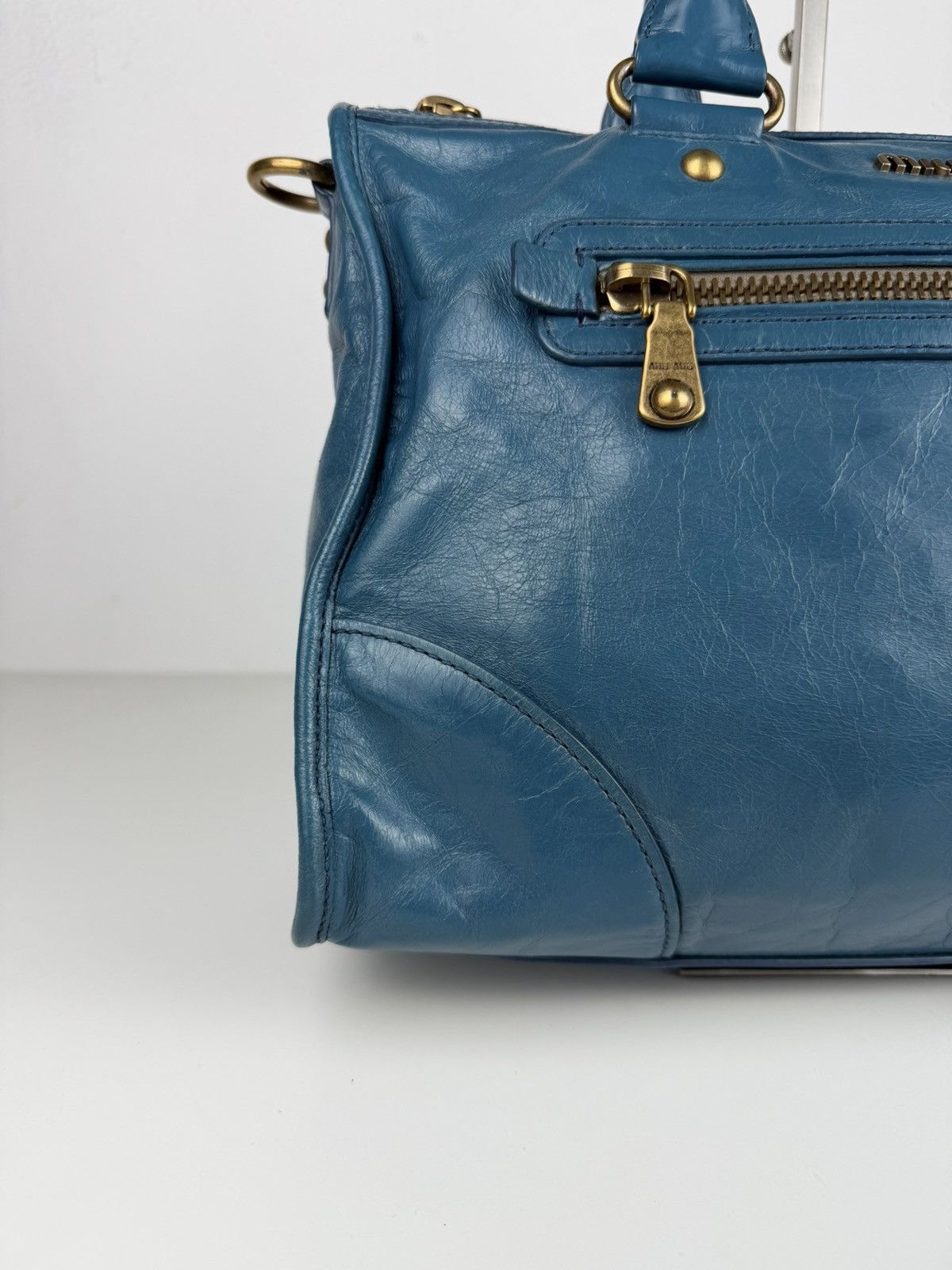 Miu Miu Miu miu vitello lux top zip handbag in turquoise Size ONE SIZE - 8 Thumbnail