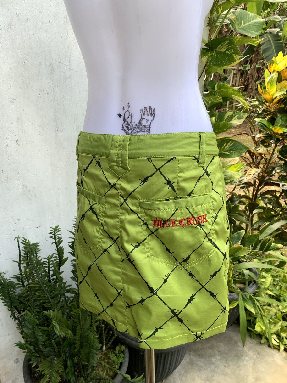 Japanese Brand y2k Blue Cross Japan Spike Fence Neon Green Graphic Skorts Size 29" - 2 Thumbnail