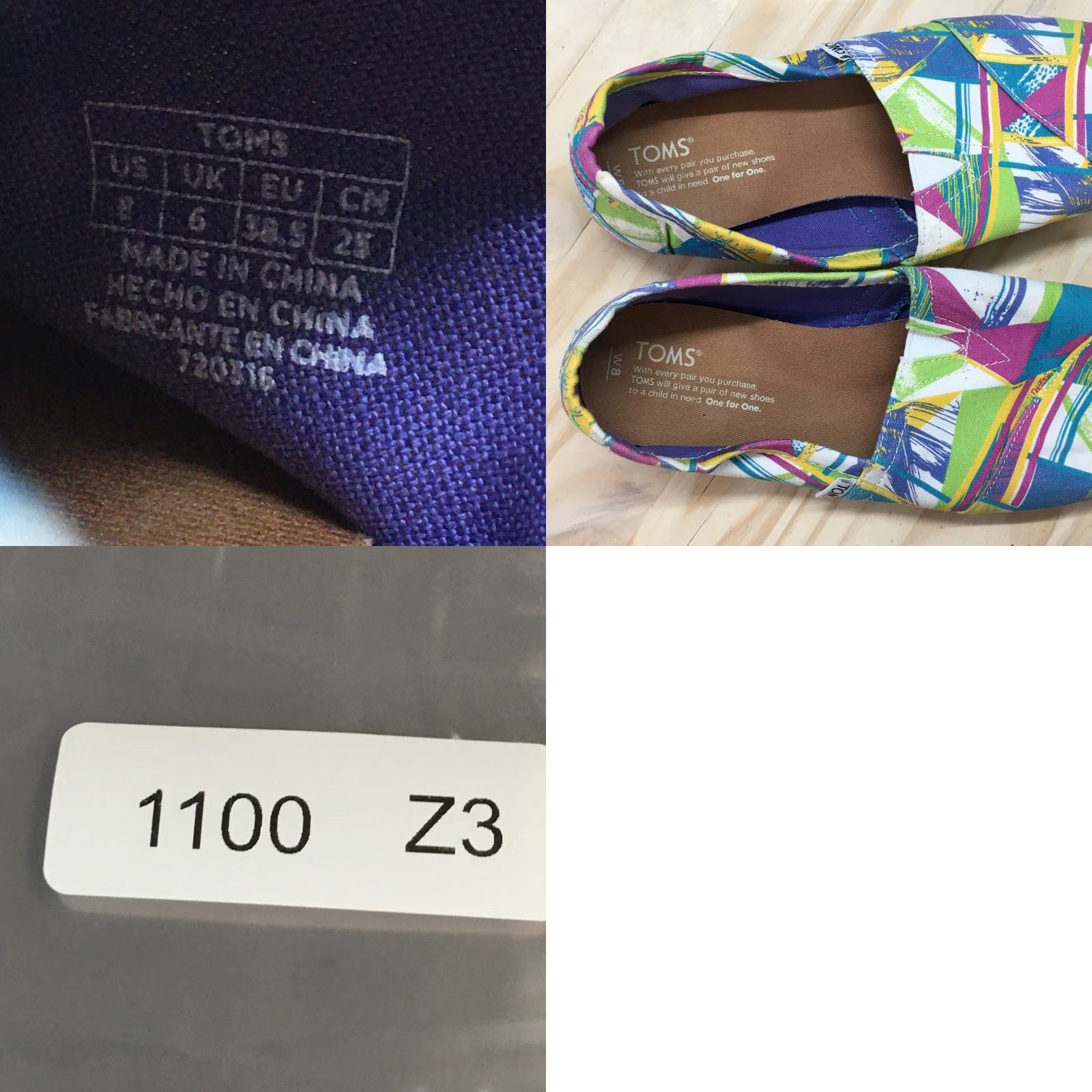 Toms Toms Loafer Womens 8 Multicolor Geometric Round Toe Slip On Flats Canvas Casual Size US 8 / IT 38 - 9 Thumbnail
