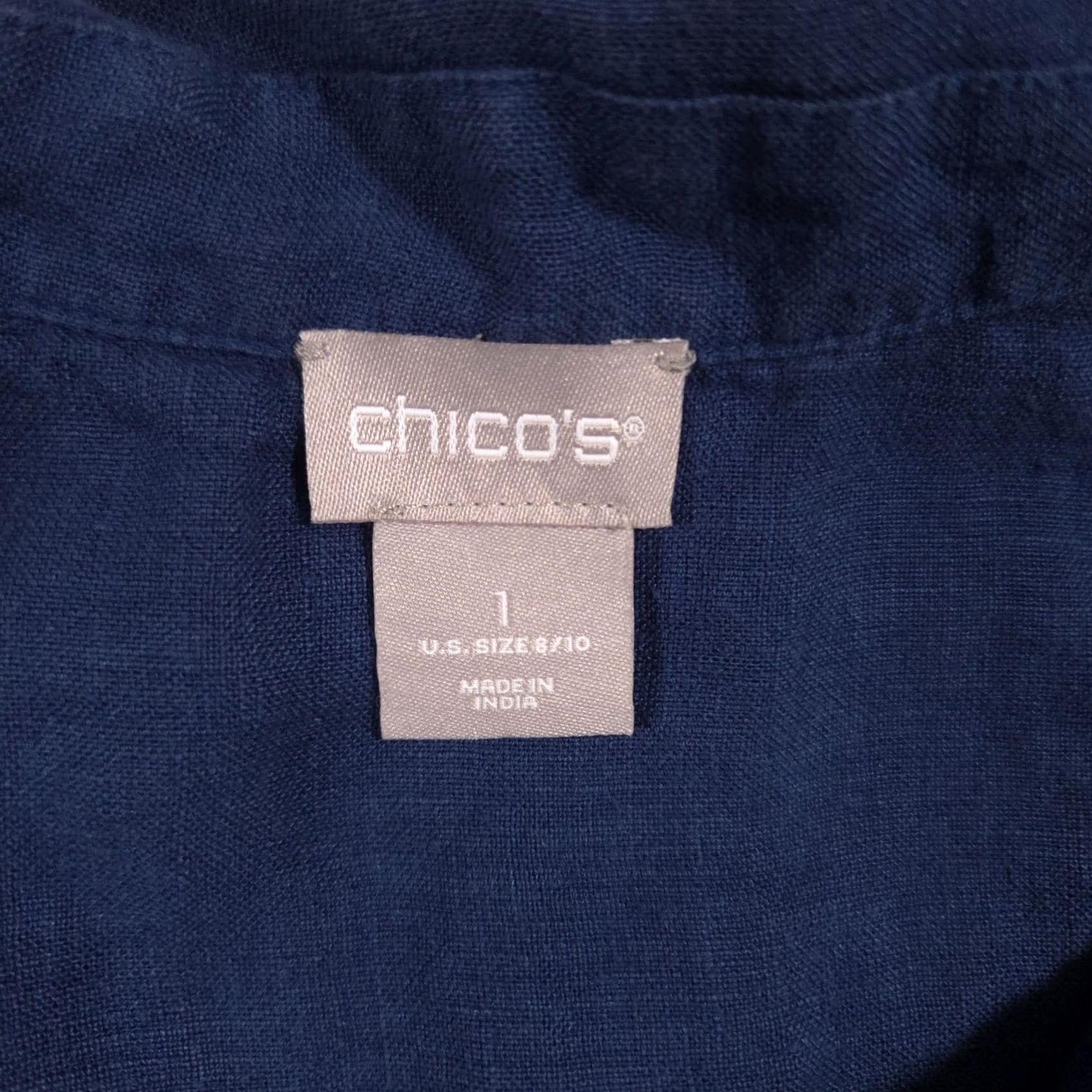 Vintage Chico's Shirt Womens 1 Blue 100% Linen Collared Tunic Long Sleeve Top Blouse Size XS / US 0-2 / IT 36-38 - 4 Thumbnail
