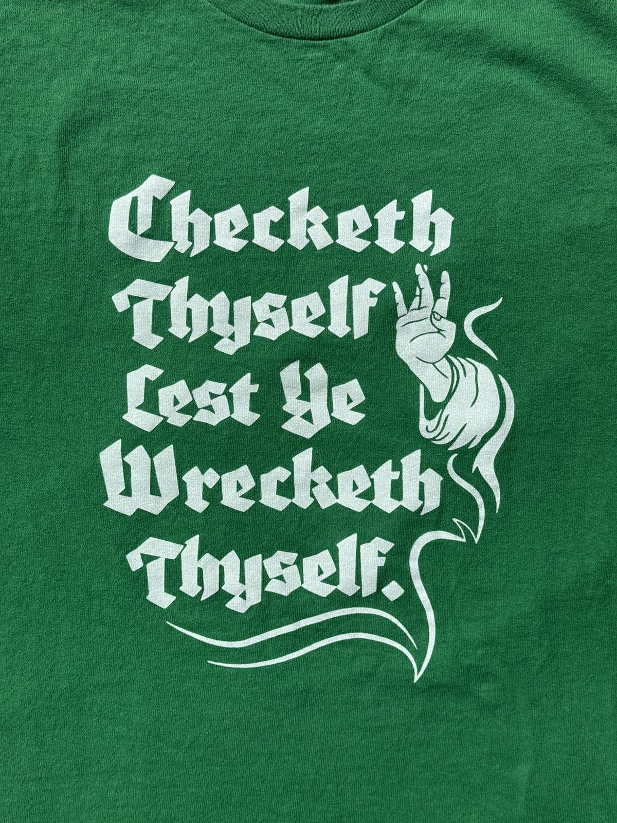 Vintage 2000s Green "Checketh Thyself Lest Ye Wrecketh Thyself" tee Size US XL / EU 56 / 4 - 2 Thumbnail