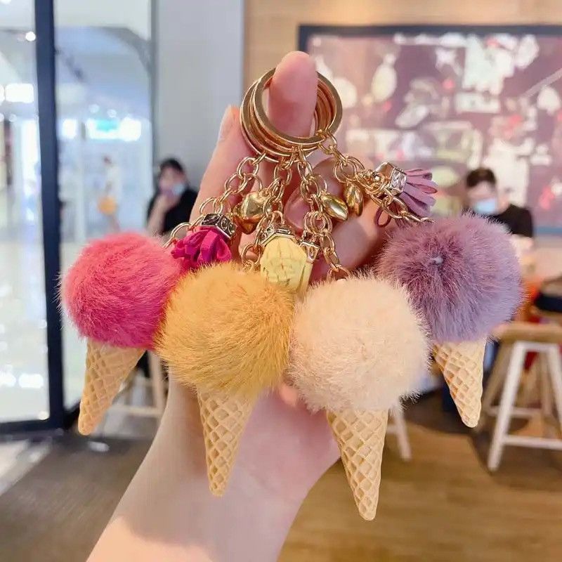 Other Soft Faux Fur Keychain Ice Cream Plush Key Ring Car Key Size ONE SIZE - 5 Thumbnail