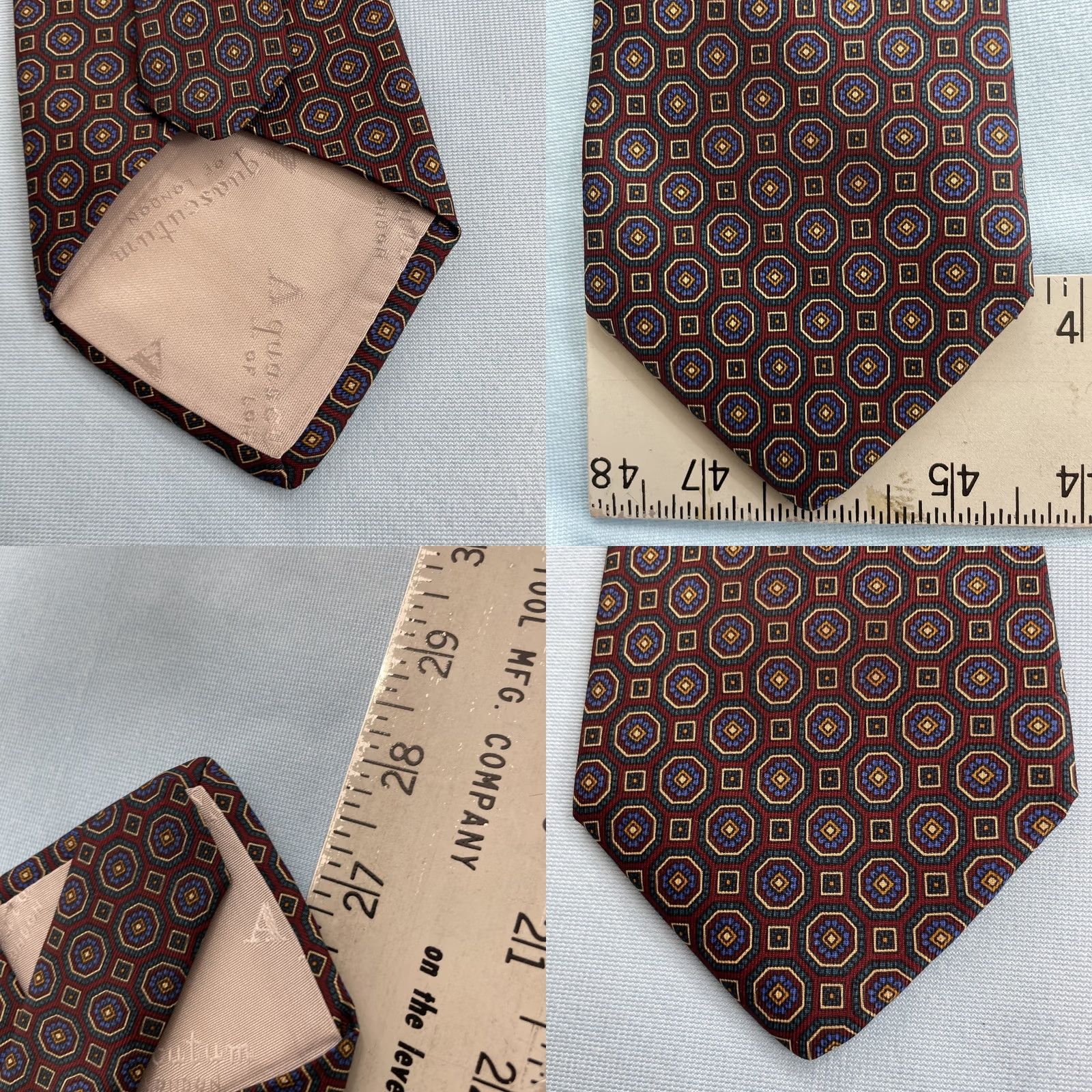 Aquascutum VINTAGE Aquascutum London England Tie vtg Necktie Macclesfield Neat Red Blue Dot 3.8x56 Capuscle Neck Tie Size ONE SIZE - 8 Thumbnail