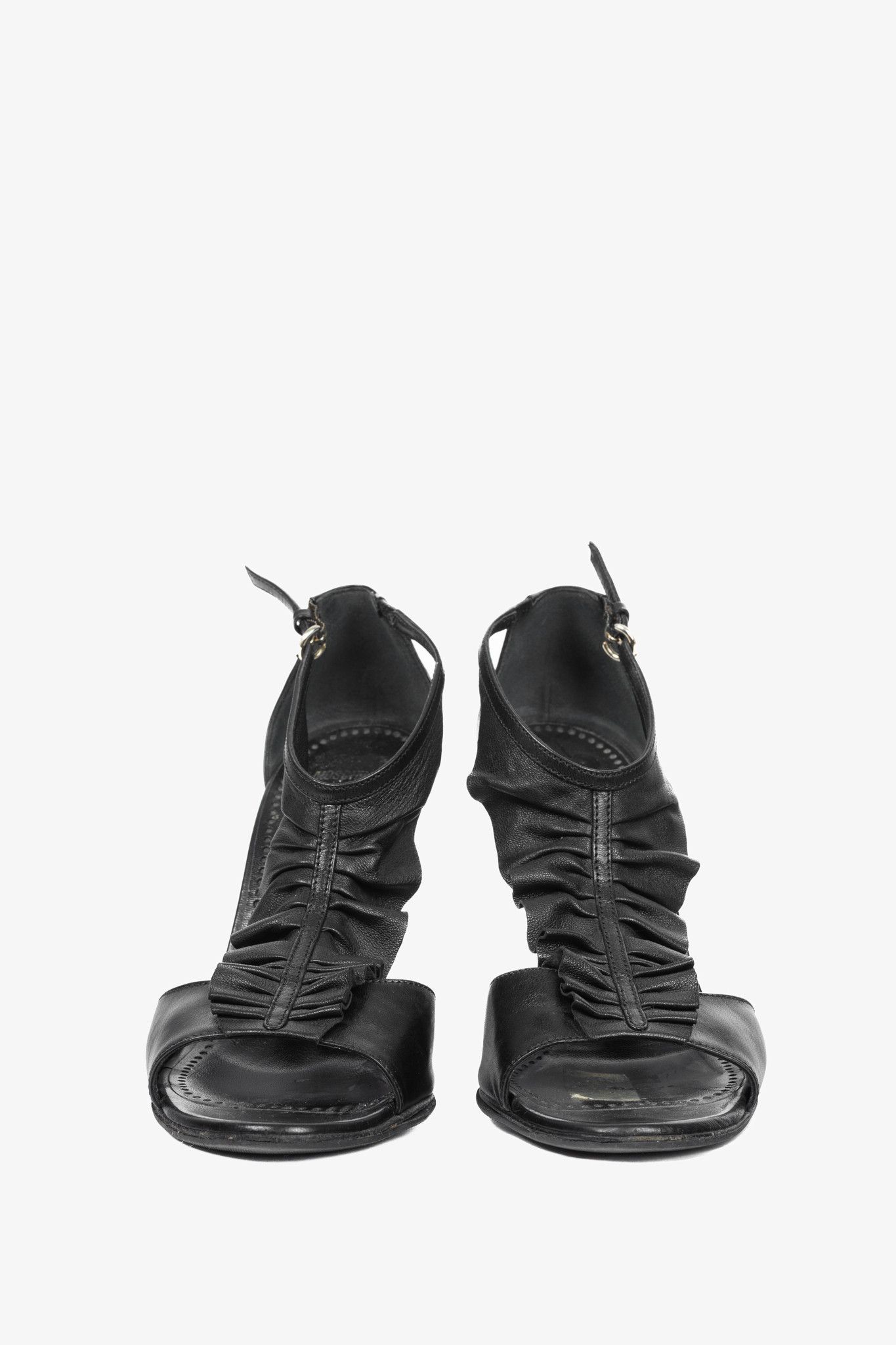 Moschino Moschino Cheap and Chic Black Leather Ruffle T-Strap Sandals Size US 6 / IT 36 - 2 Thumbnail