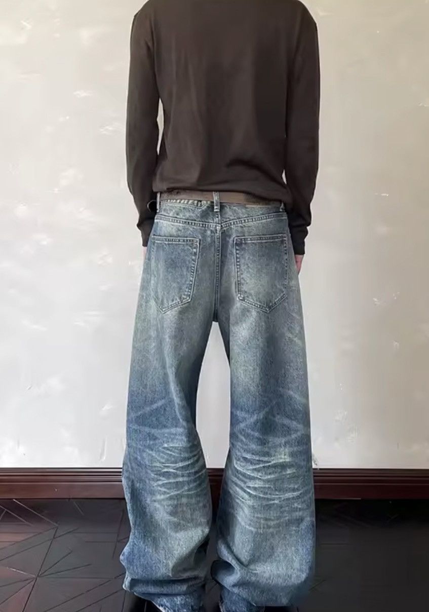 Japanese Brand HEAVY Distressed Ultra-Baggy Denim - Y2K Stacked Fit Size US 33 - 2 Thumbnail