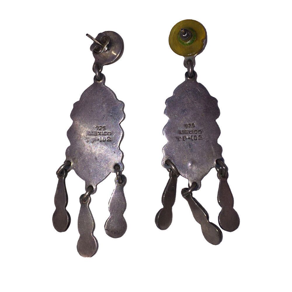Designer Mexican Sterling Silver Gemstone Chandelier Dangle Earrings Size ONE SIZE - 5 Thumbnail