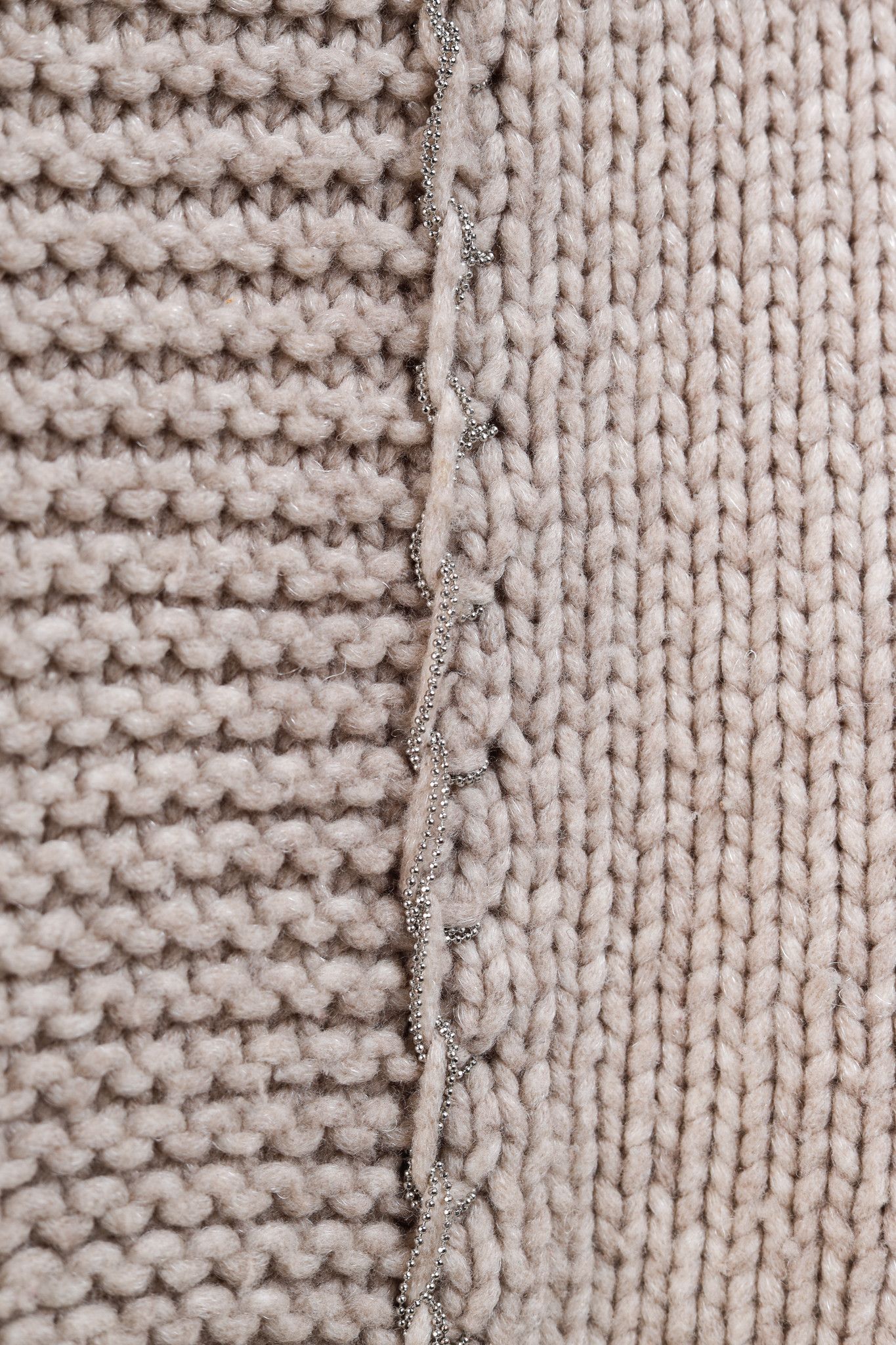 Fabiana Filippi Fabiana Filippi Taupe Merino-Wool Beaded High-Neck Sweater Size S / US 4 / IT 40 - 7 Thumbnail