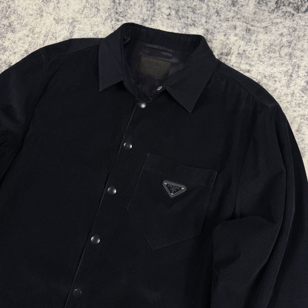 Prada Prada Corduroy Logo Snap Button Up ‘Navy’ Shirt Jacket Size US XXL / EU 58 / 5 - 2 Thumbnail