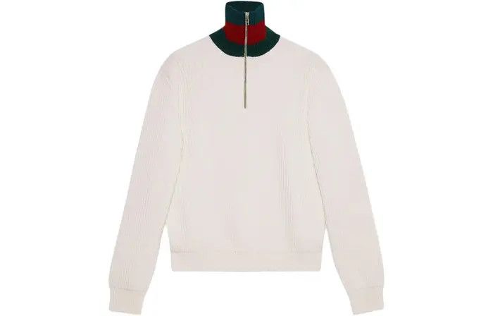 Gucci o1s1wg110925 Knit Wool Sweater With Web in Ivory Size US XXL / EU 58 / 5 - 2 Thumbnail