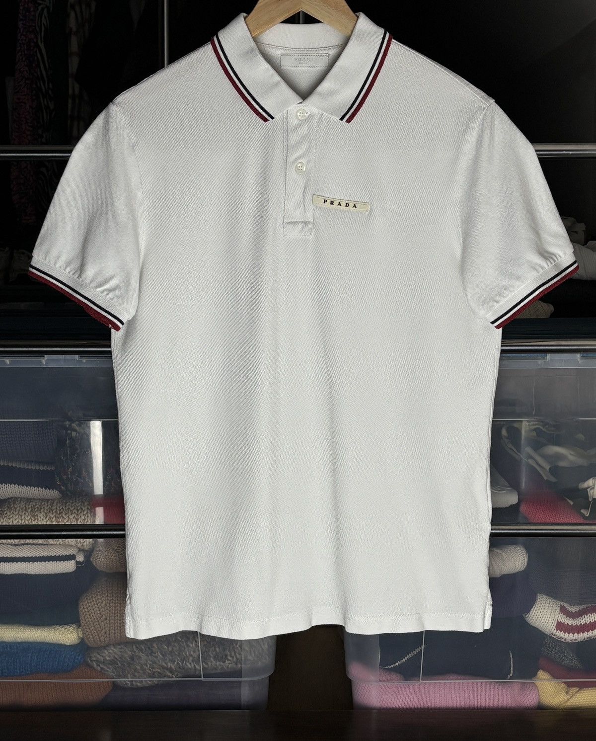 Prada Prada White Tab Luxury Polo Shirt Designer Vintage Size US L / EU 52-54 / 3 - 1 Thumbnail