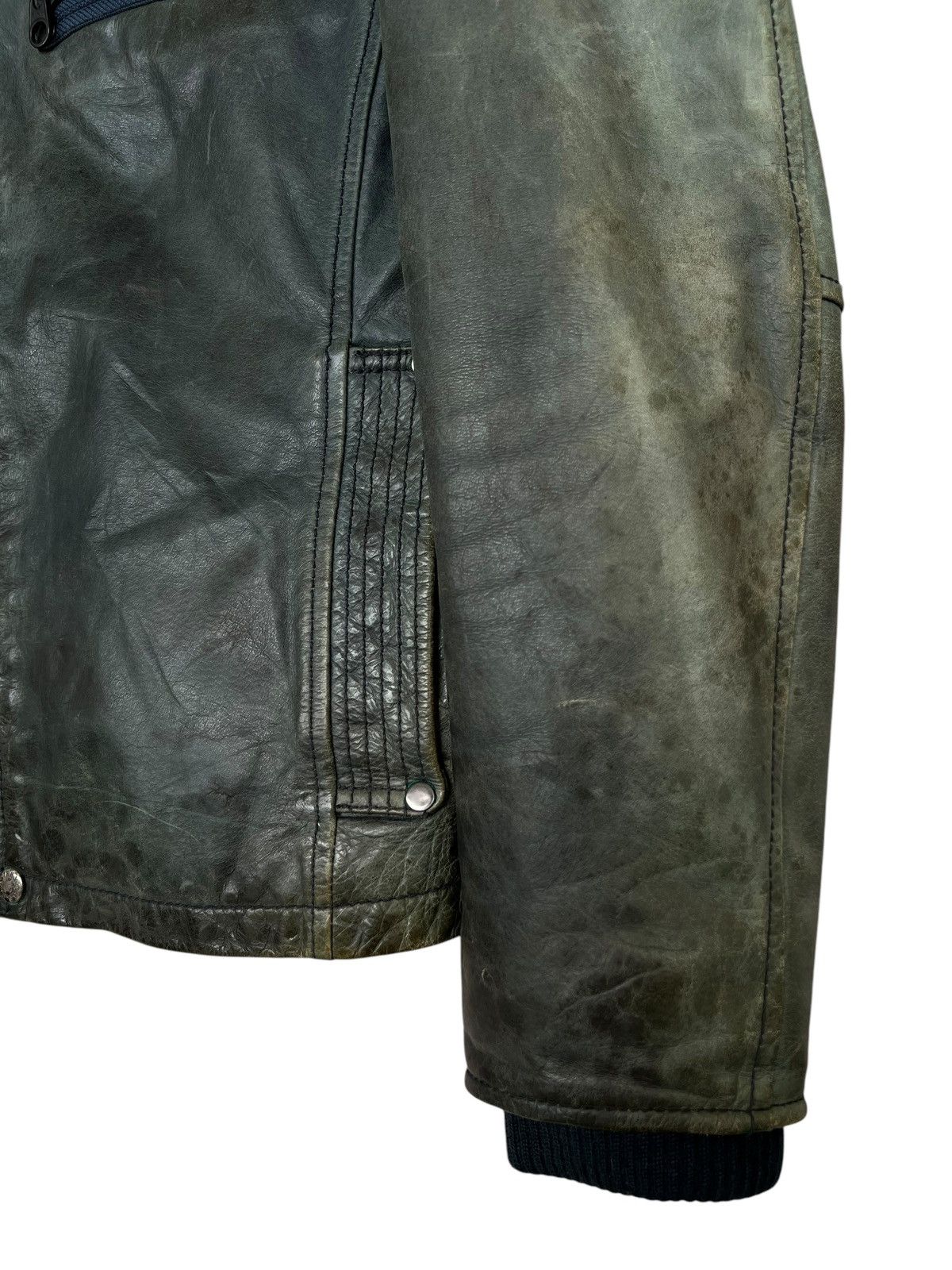 Avirex Zipper Sunfaded Distressed Racing Leather Jacket