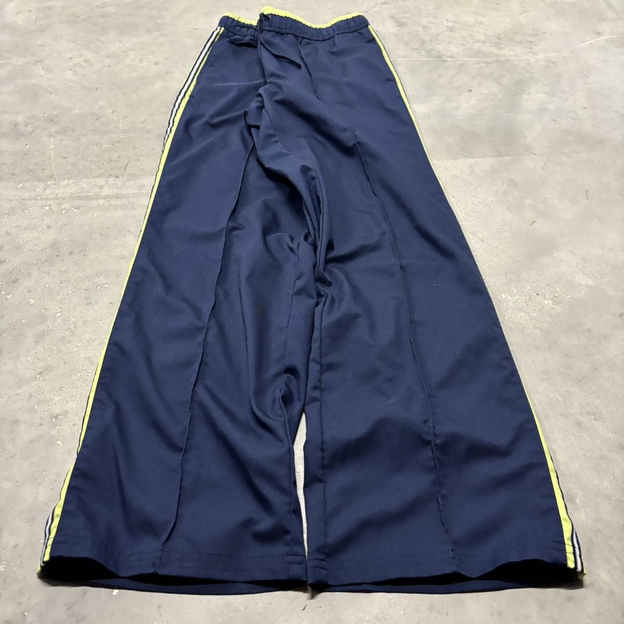 Japanese Brand × Vintage Crazy Vintage Y2K/2000s Navy Blue Green Striped Streetwear Essential Track Pants! Size US 32 / EU 48 - 2 Thumbnail