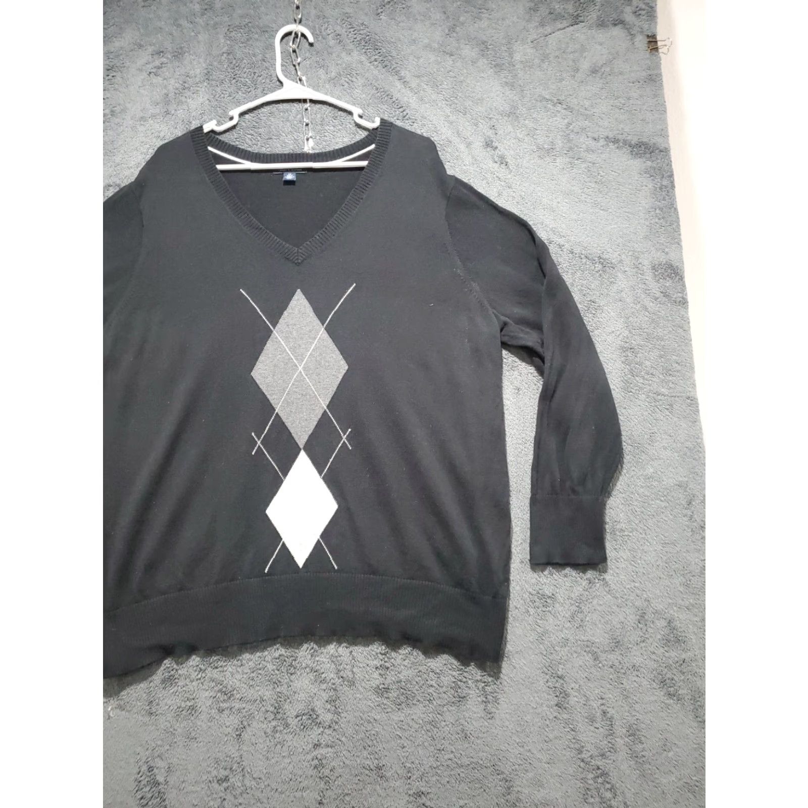 Tommy Hilfiger TOMMY HILFIGER Mens 2XL Black Argyle Preppy Pullover Knit V-Neck Sweater Size US XXL / EU 58 / 5 - 4 Thumbnail