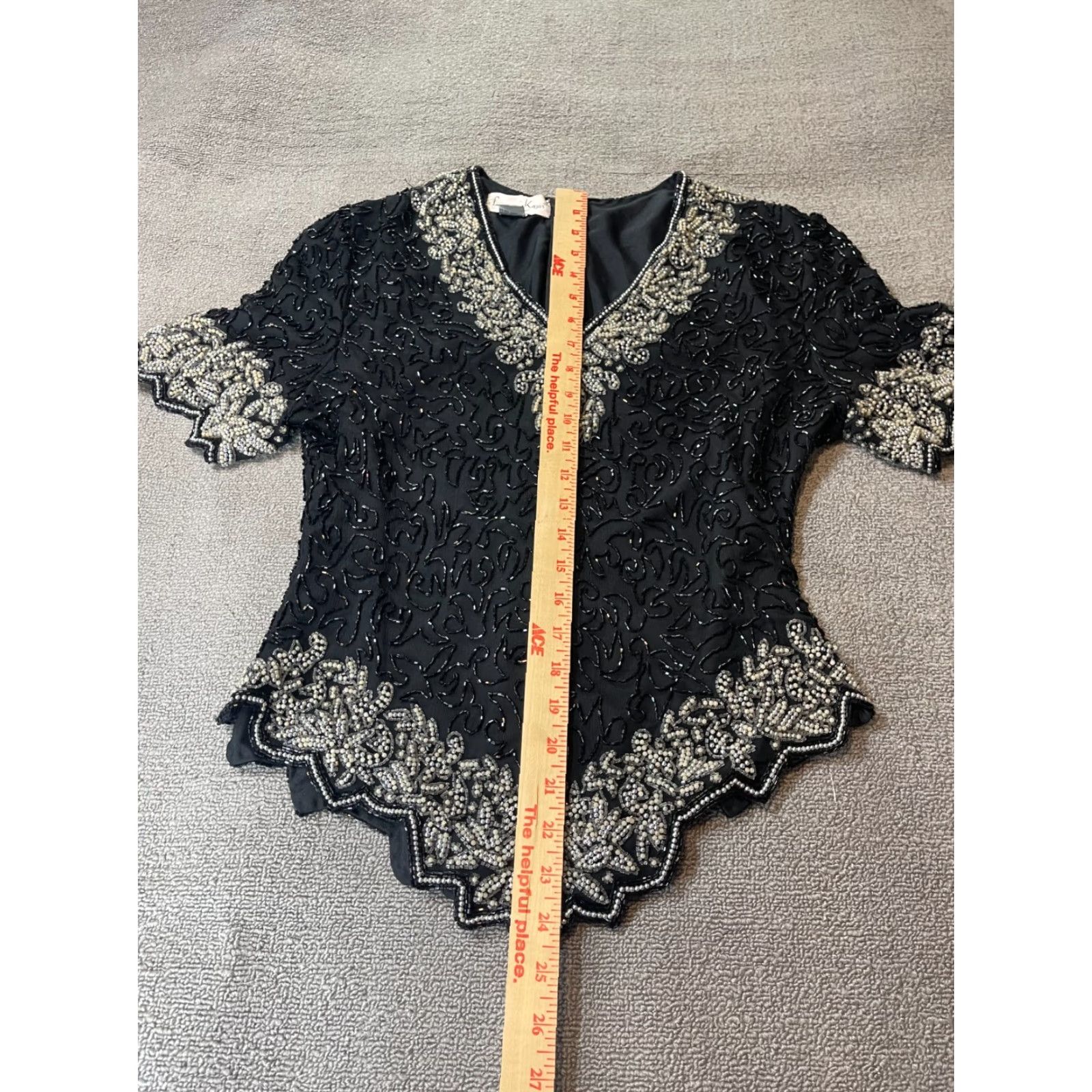 Vintage VINTAGE Laurence Kazar Blouse Womens Large L Black Silk Beaded Top Size L / US 10 / IT 46 - 3 Thumbnail