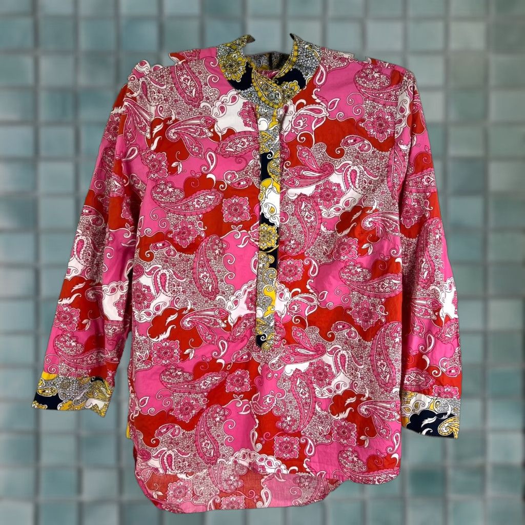 J.Crew J.CREW Kimono Button-Up Top Womens Size S Pink Colorblock Casual Retro Size S / US 4 / IT 40 - 1 Thumbnail