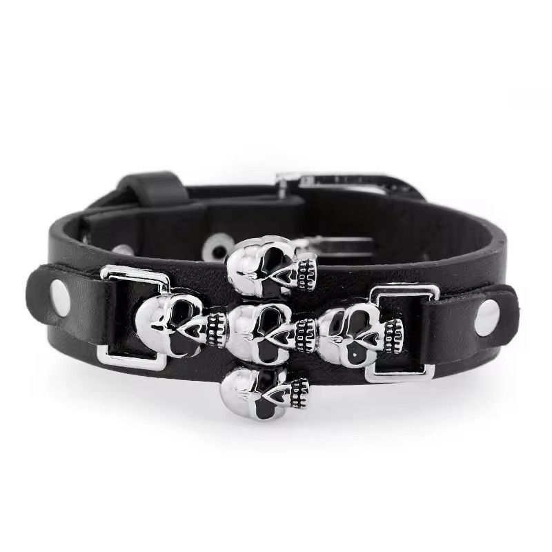 Vintage Skeleton Ordinary Skull Leather Belt Buckle Bracelets Size ONE SIZE - 2 Thumbnail