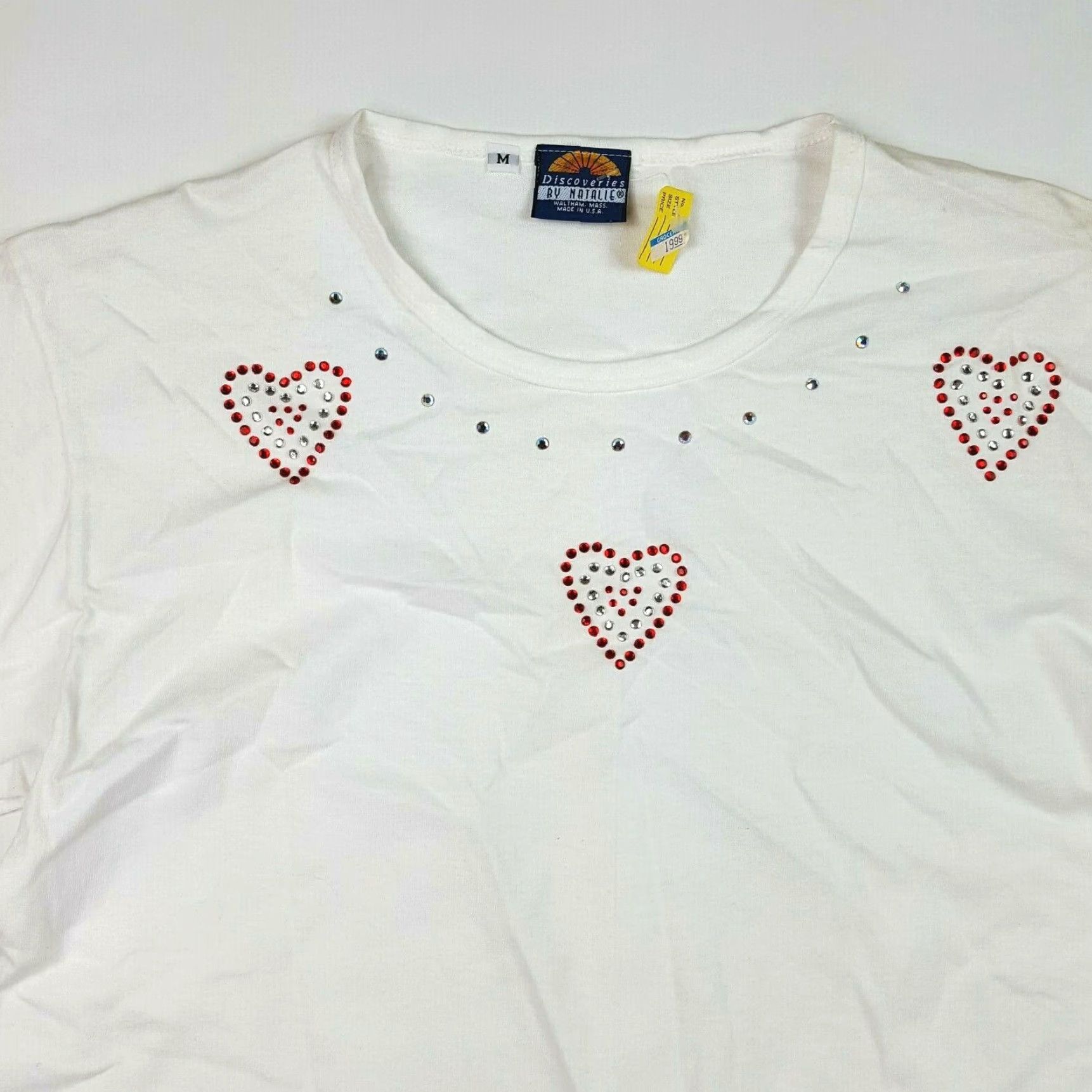 Catalina VINTAGE Natalie T-Shirt Womens Medium White 90s Retro Jeweled Heart Golf Tennis Cotton Short Sleeve Crew Neck Shirt Women Size M / US 6-8 / IT 42-44 - 2 Thumbnail