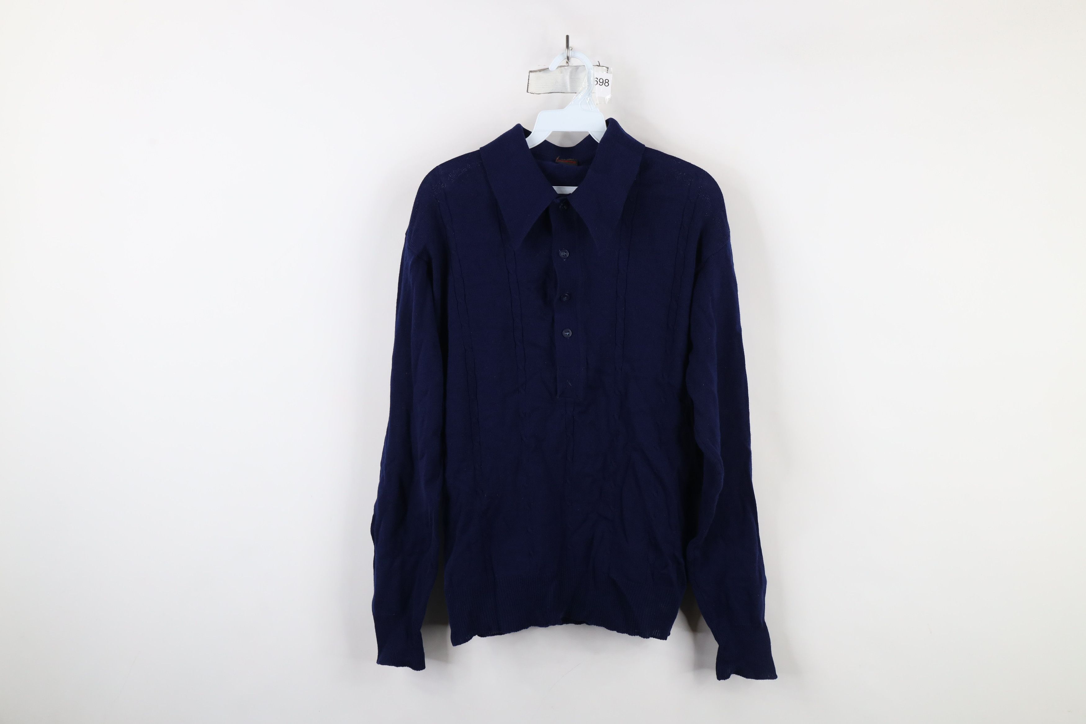 Vintage Vintage 70s Streetwear Cable Knit Collared Pullover Sweater Size US L / EU 52-54 / 3 - 1 Thumbnail