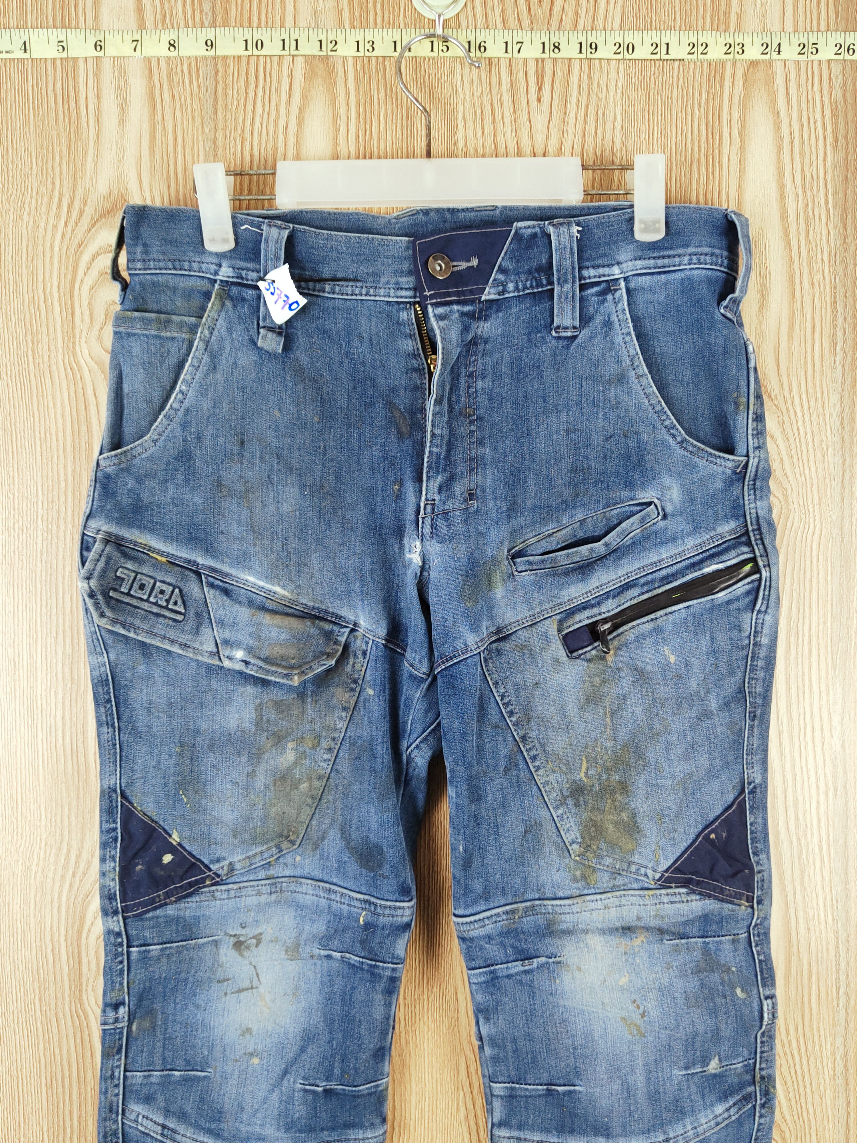 Japanese Brand TORA Blue Distressed vintage dirty Ripped Joggers #S2770 Size US 33 - 2 Thumbnail