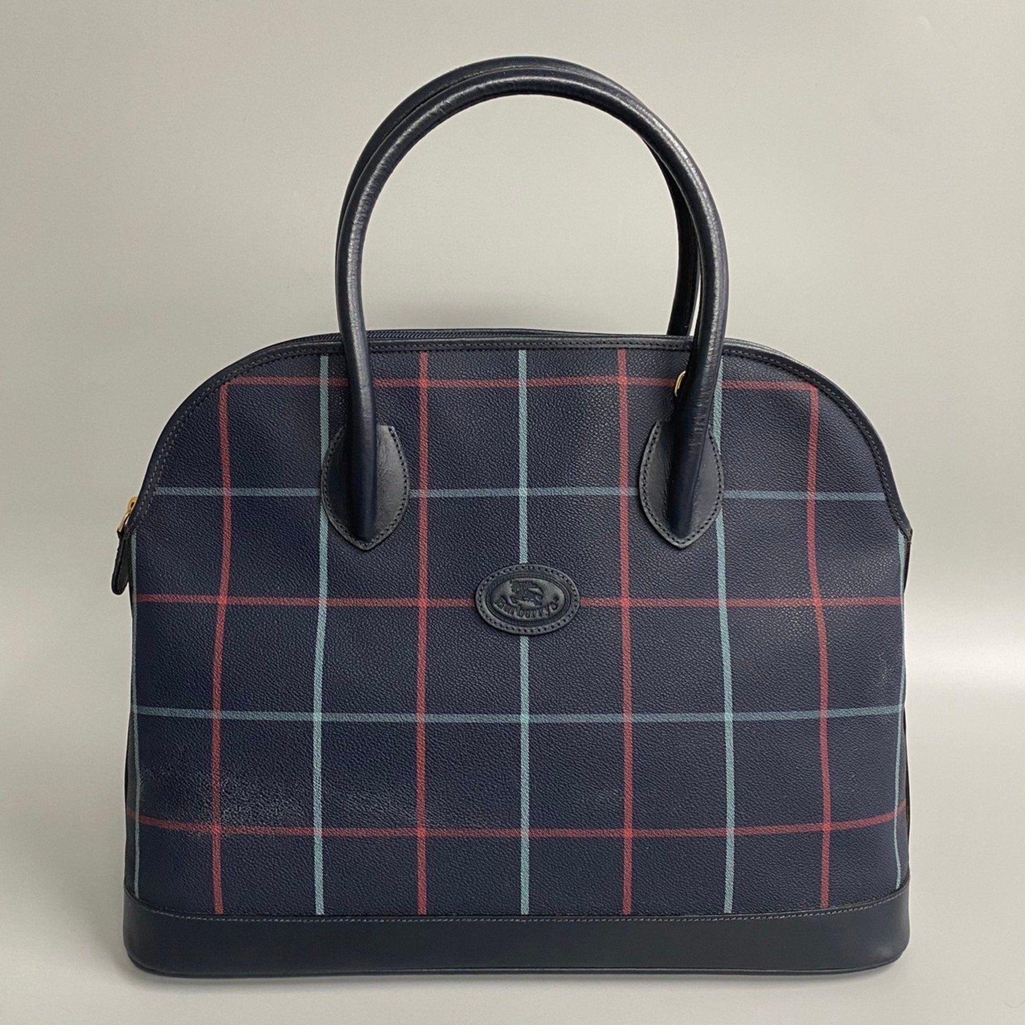 image of Burberrys Nova Check Shadow Horse Leather Handbag Boston Bag Navy 21423 in Blue, Women's