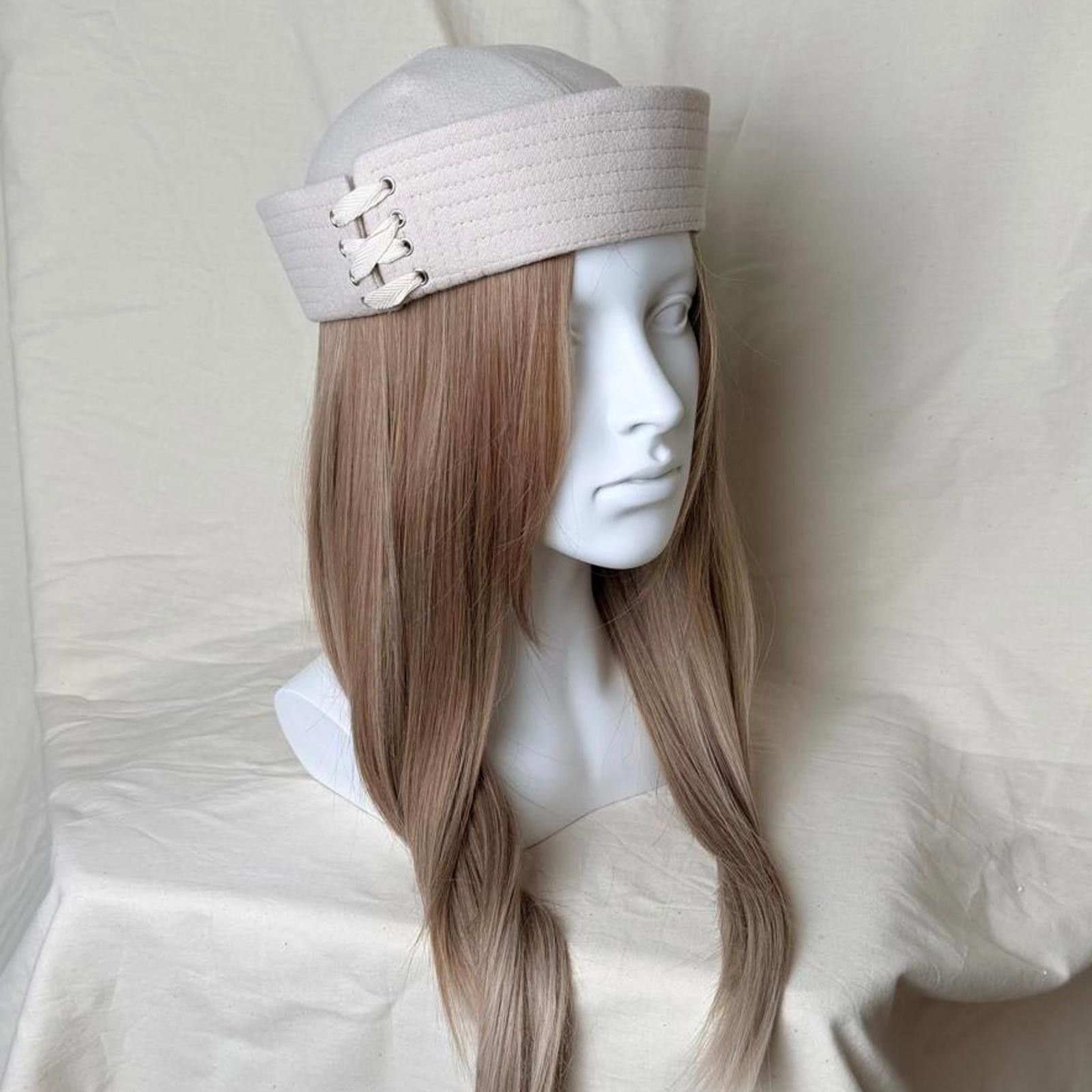 Japanese Brand Beige Wool Eyelet Beret Sailor Hat Y2K French Girl Size ONE SIZE - 1 Thumbnail