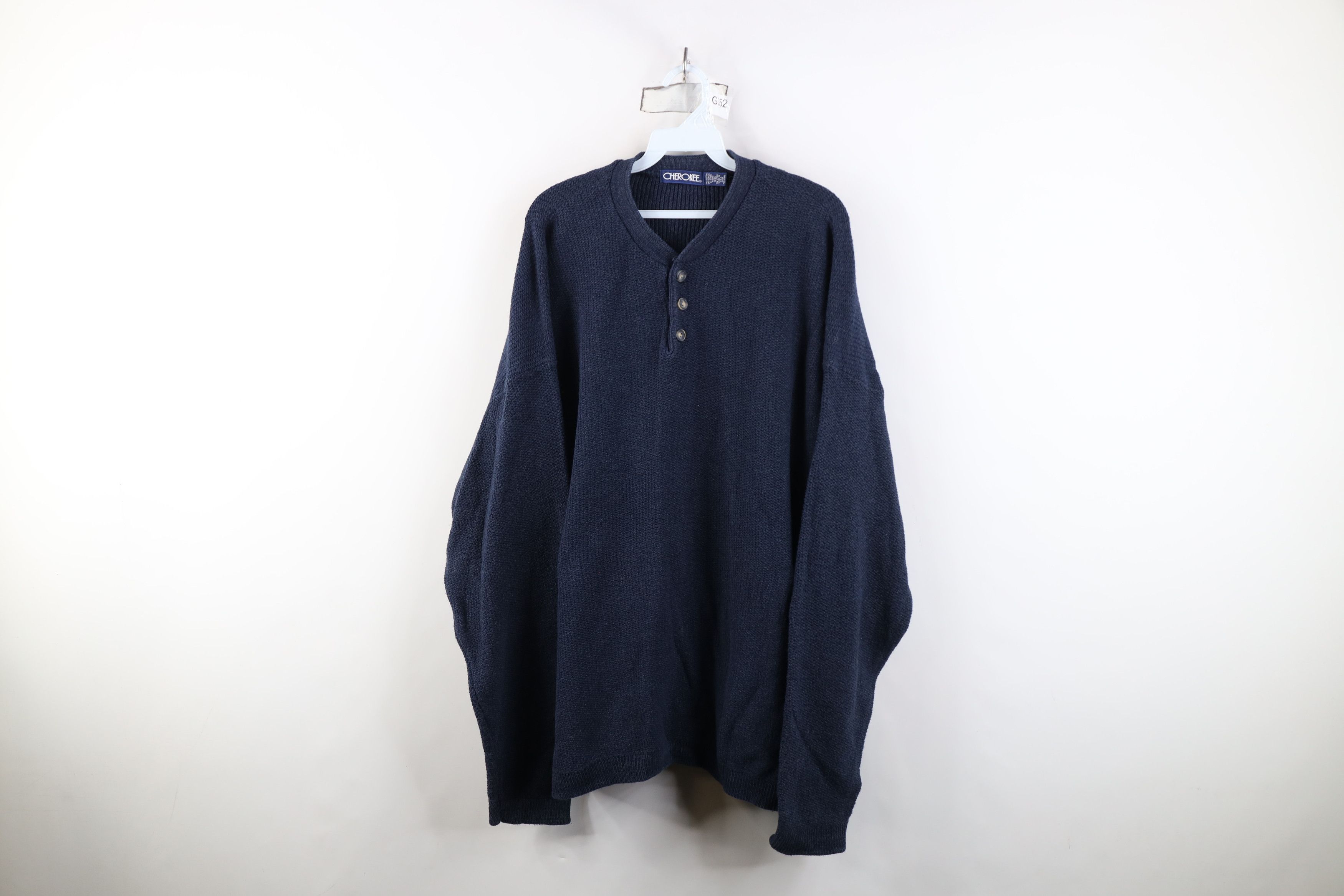 Vintage Vintage 90s Streetwear Weave Knit Henley Sweater Blue USA Size US XXL / EU 58 / 5 - 1 Thumbnail