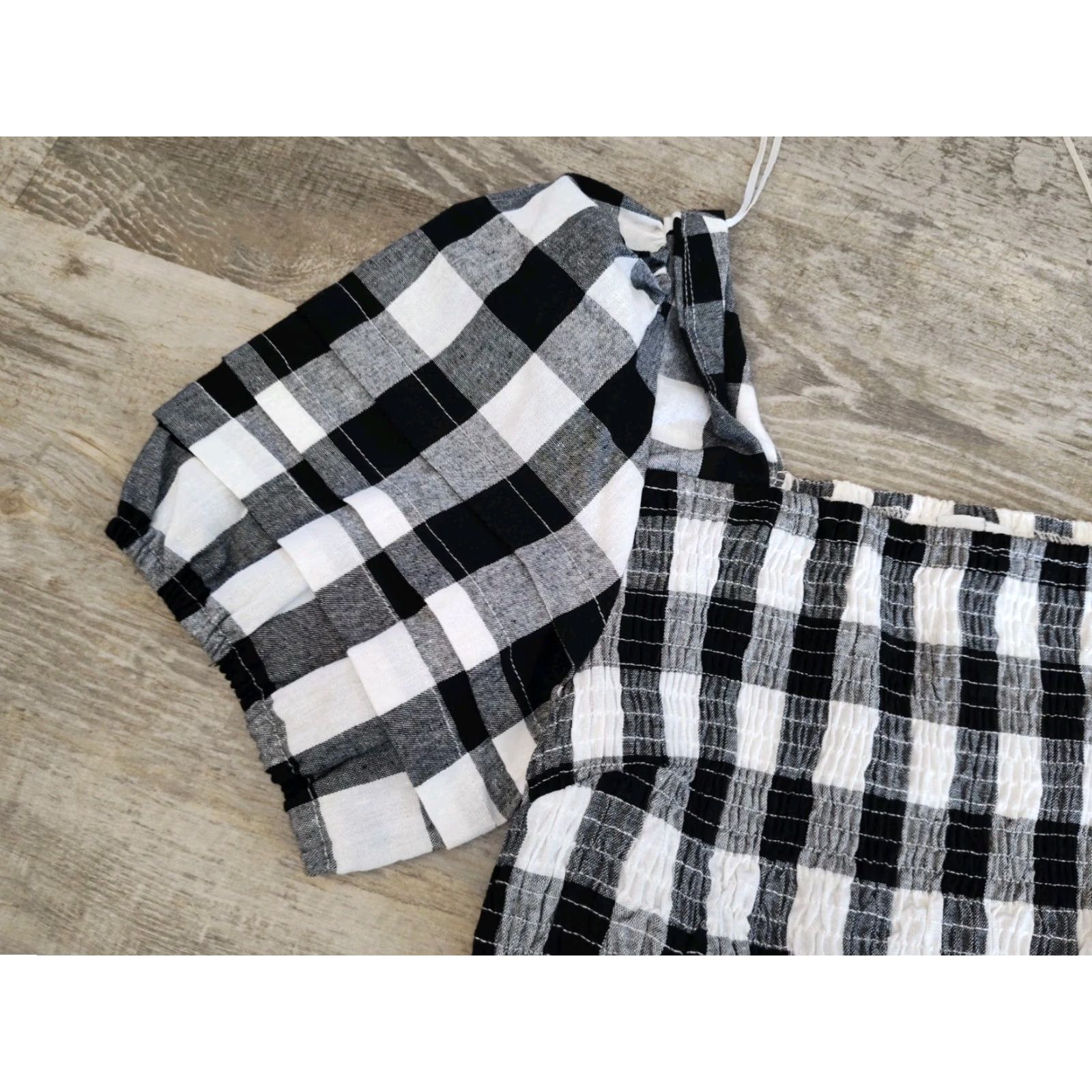 Vintage Grace+Karma Top Womens M Gingham Top Smocked Puff Sleeve Checker Plaid NWT Size M / US 6-8 / IT 42-44 - 5 Thumbnail