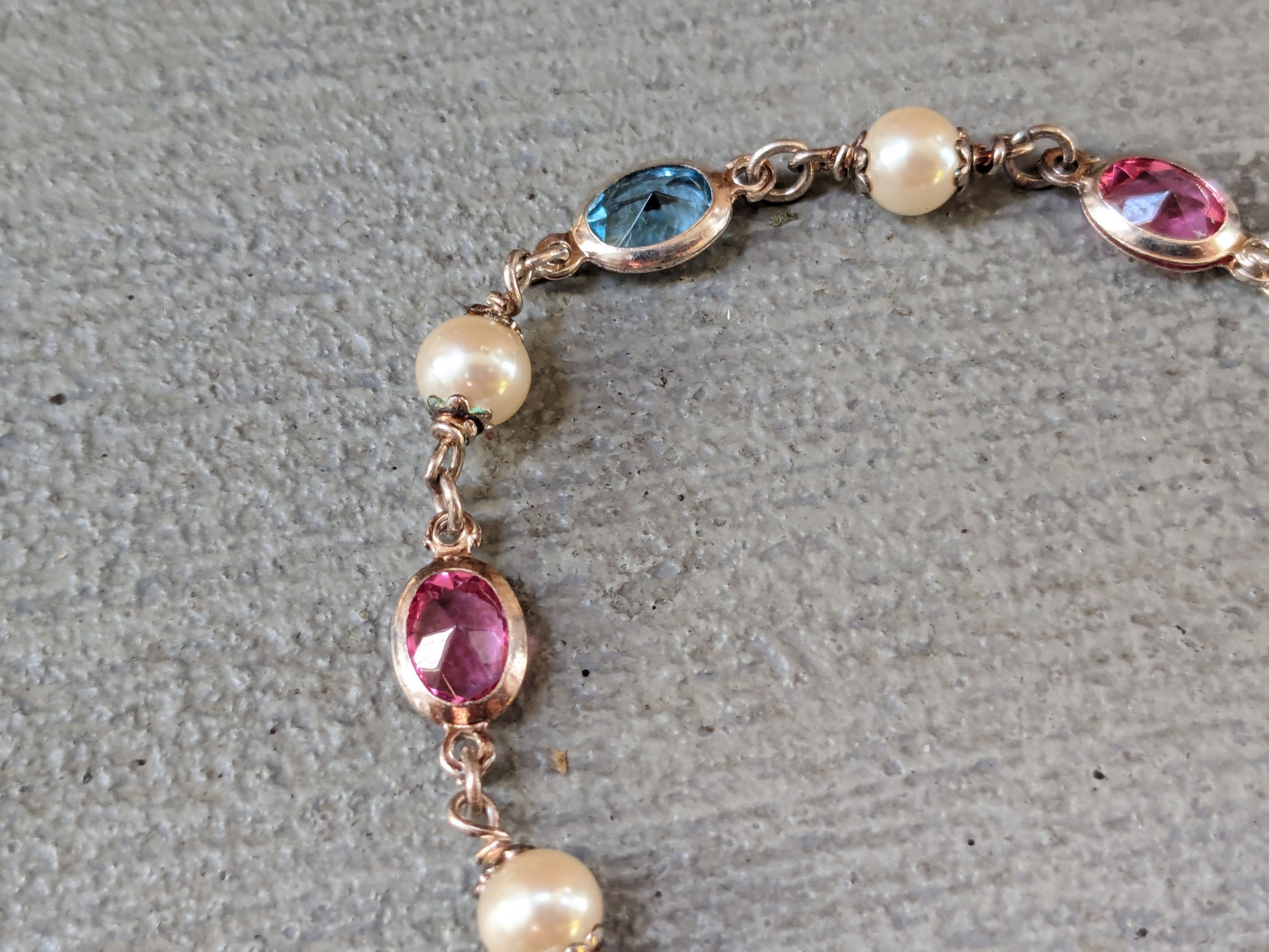 Jewelry Sterling Silver Tennis Bracelet 7.25" Chain Rainbow Pearls Size ONE SIZE - 6 Thumbnail