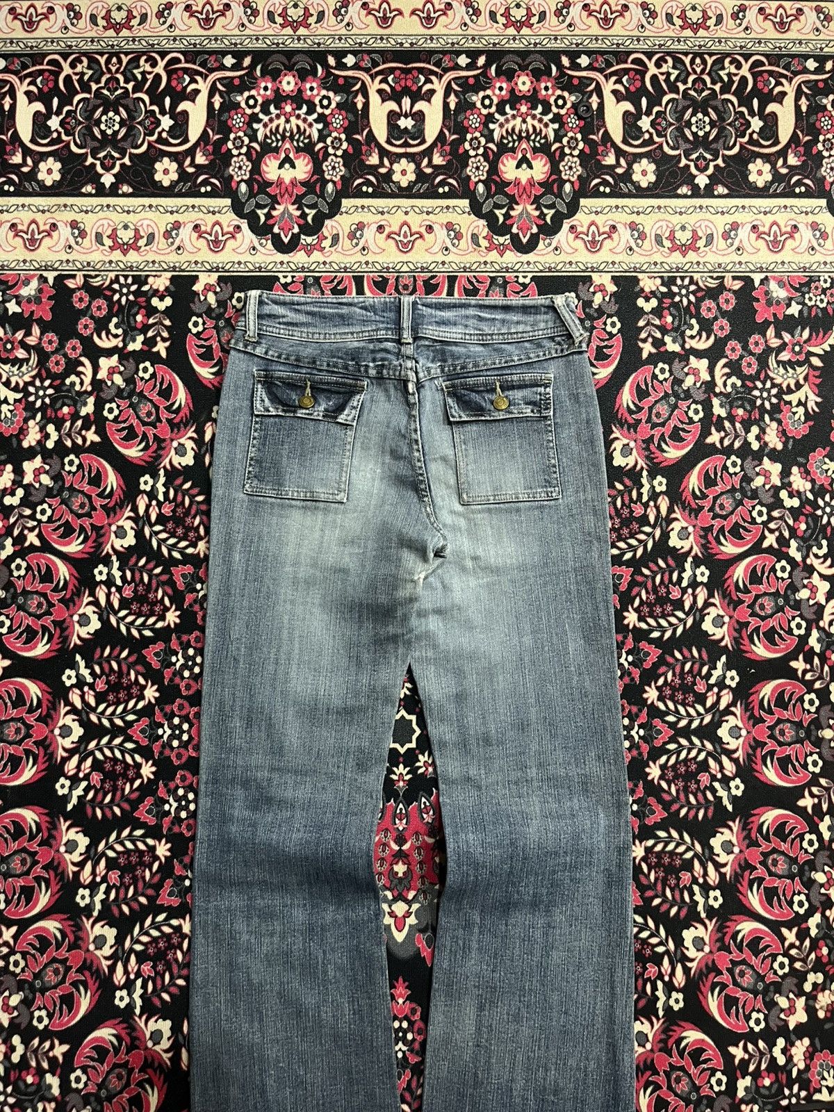 If Six Was Nine ⚡️Flare⚡️Vintage Japanese Blue Washed Bush Pant Frayed Jeans Size US 28 / EU 44 - 6 Thumbnail