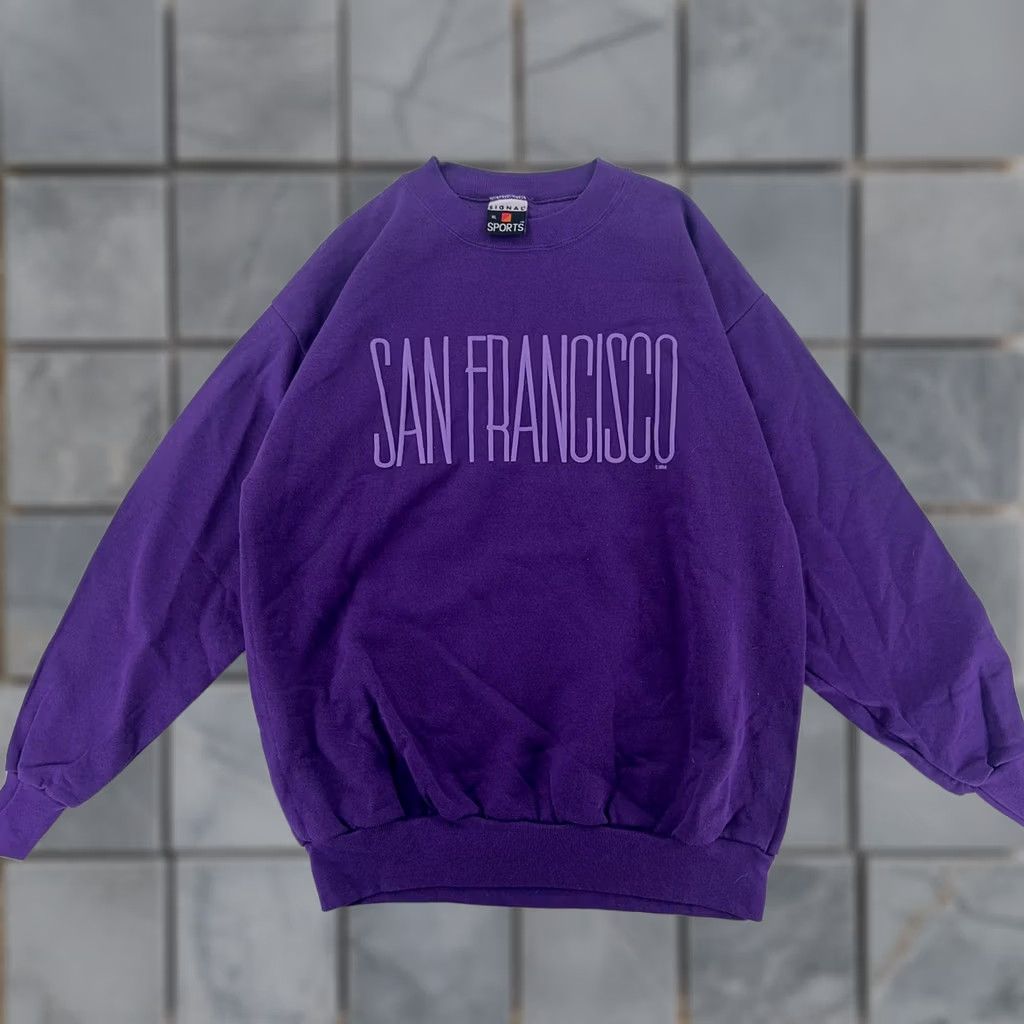 Vintage VINTAGE San Francisco California Sweatshirt Mens M Purple Graphic Print Pullover City Retro University 90s 80s Size US M / EU 48-50 / 2 - 1 Thumbnail