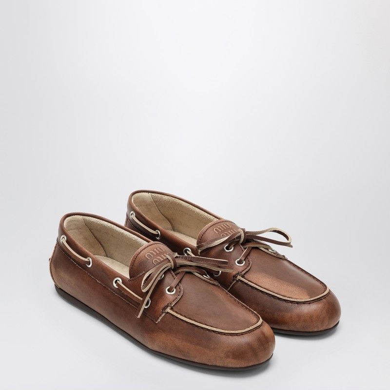 Miu Miu Miu Miu Burnt Brown Moccasin In Vintage Effect Leather Size US 6.5 / IT 36.5 - 1 Thumbnail